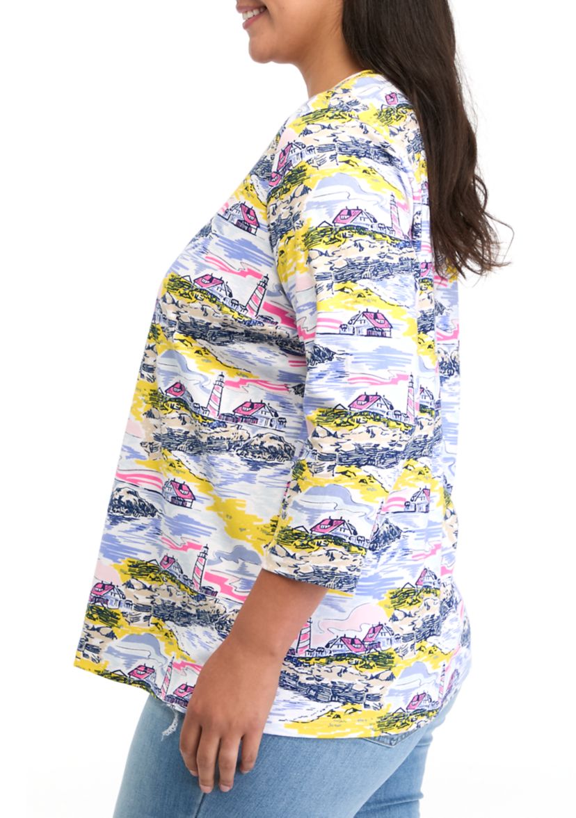 Plus Size 3/4 Sleeve Printed T-Shirt 