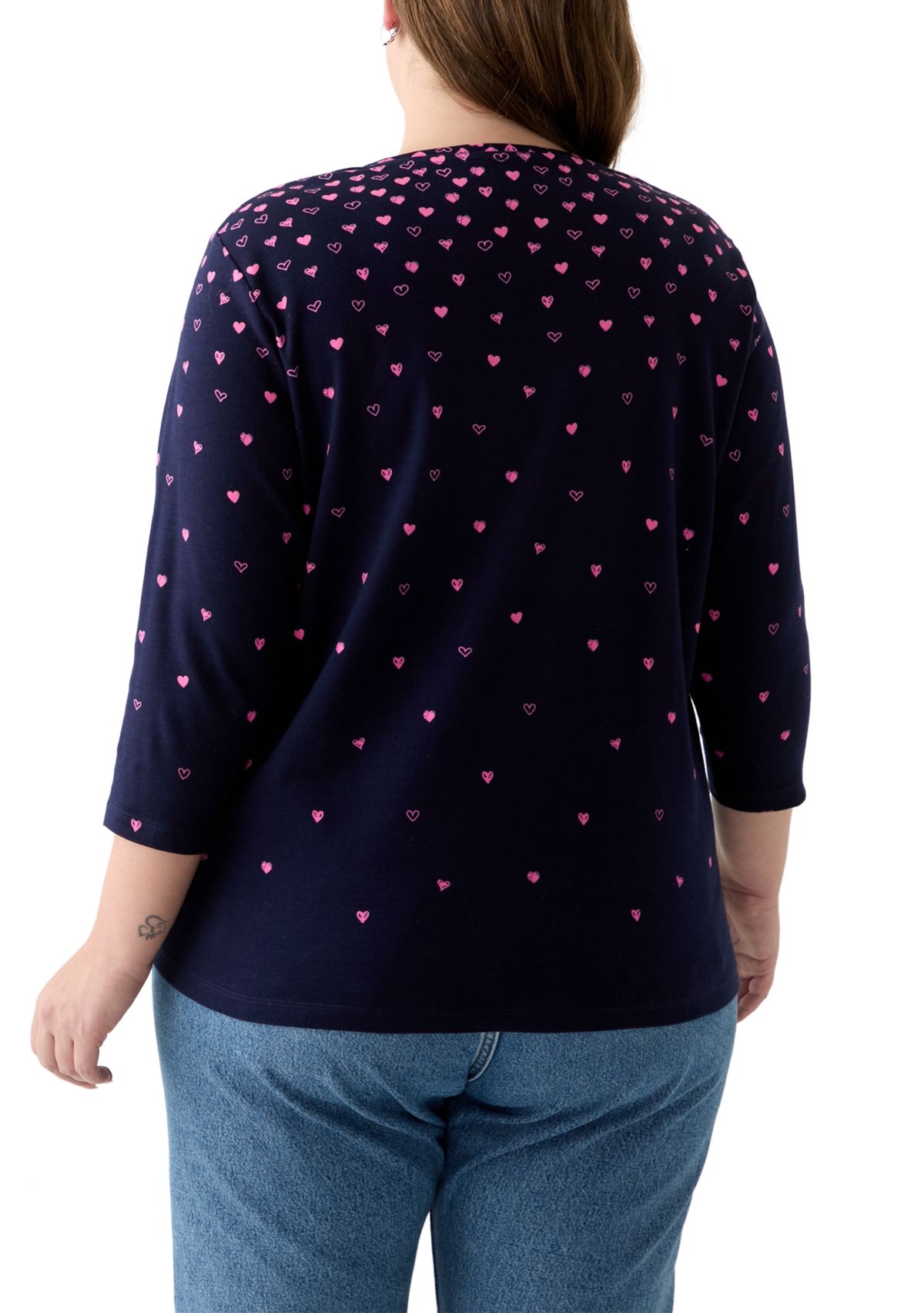Plus Size 3/4 Sleeve Crew Neck Placement Print T-Shirt