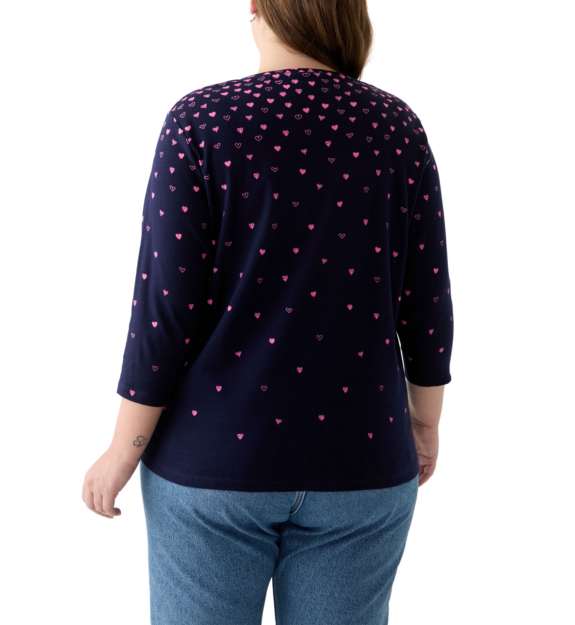 Plus Size 3/4 Sleeve Crew Neck Placement Print T-Shirt