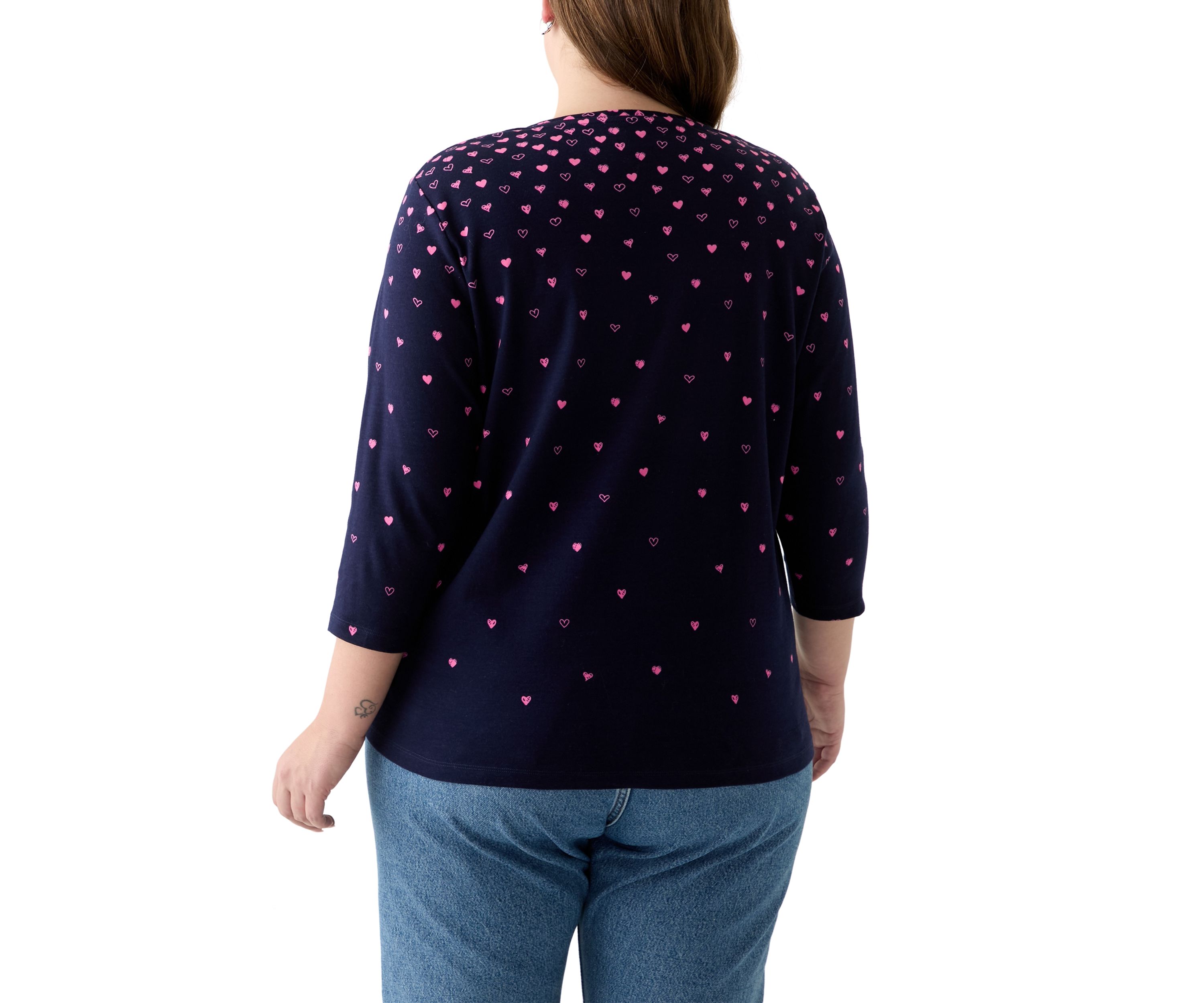 Plus Size 3/4 Sleeve Crew Neck Placement Print T-Shirt