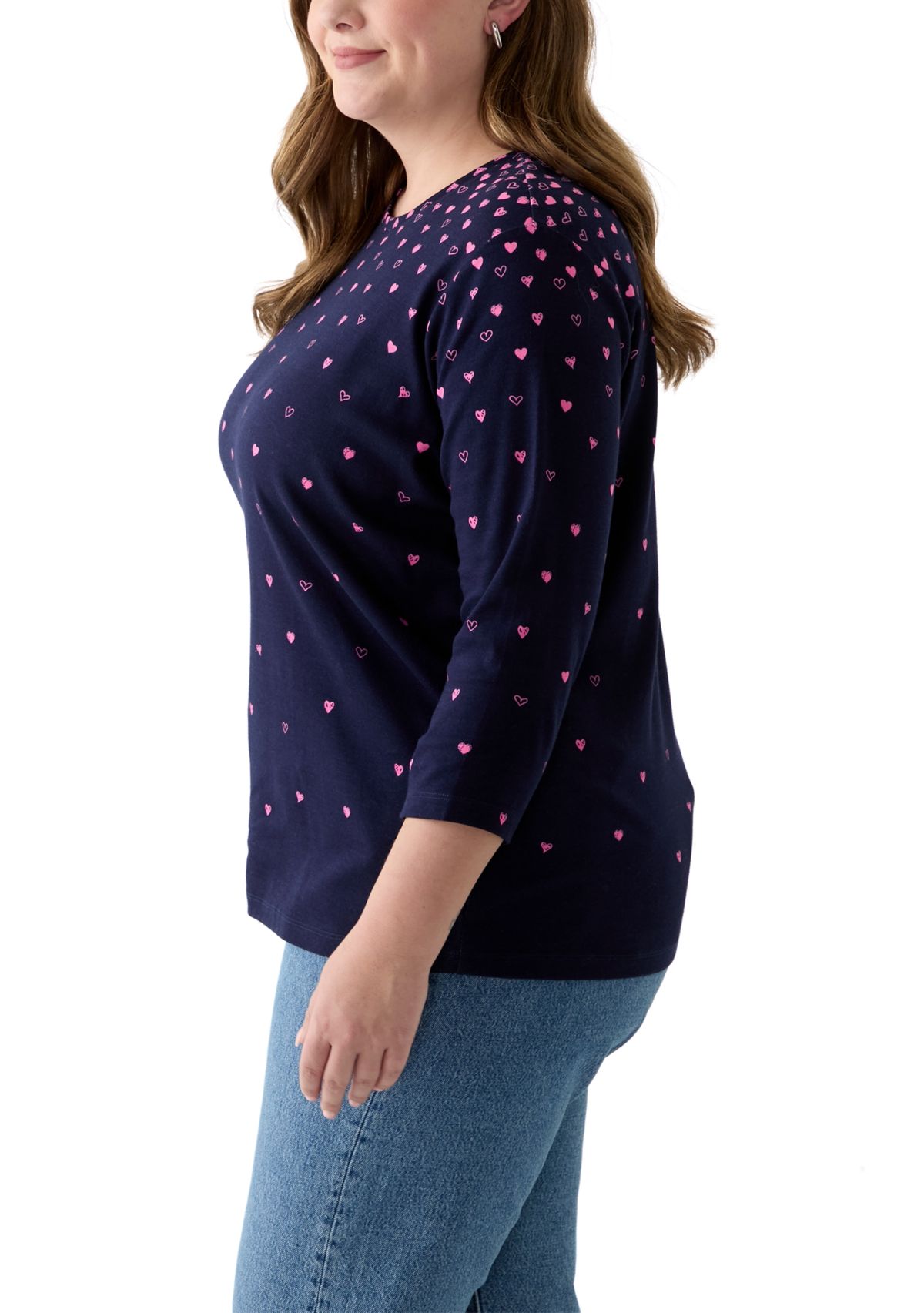 Plus Size 3/4 Sleeve Crew Neck Placement Print T-Shirt
