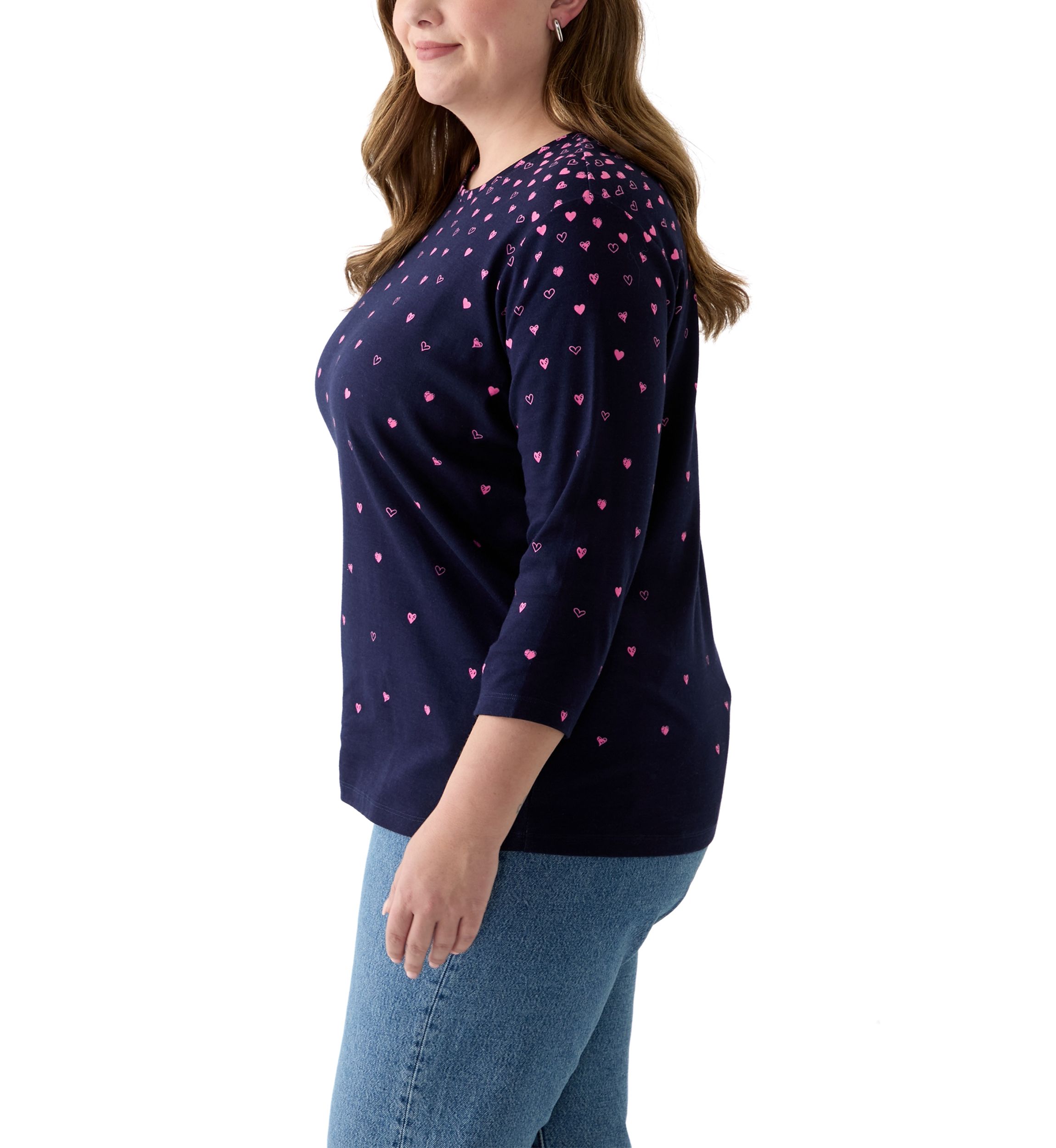 Plus Size 3/4 Sleeve Crew Neck Placement Print T-Shirt