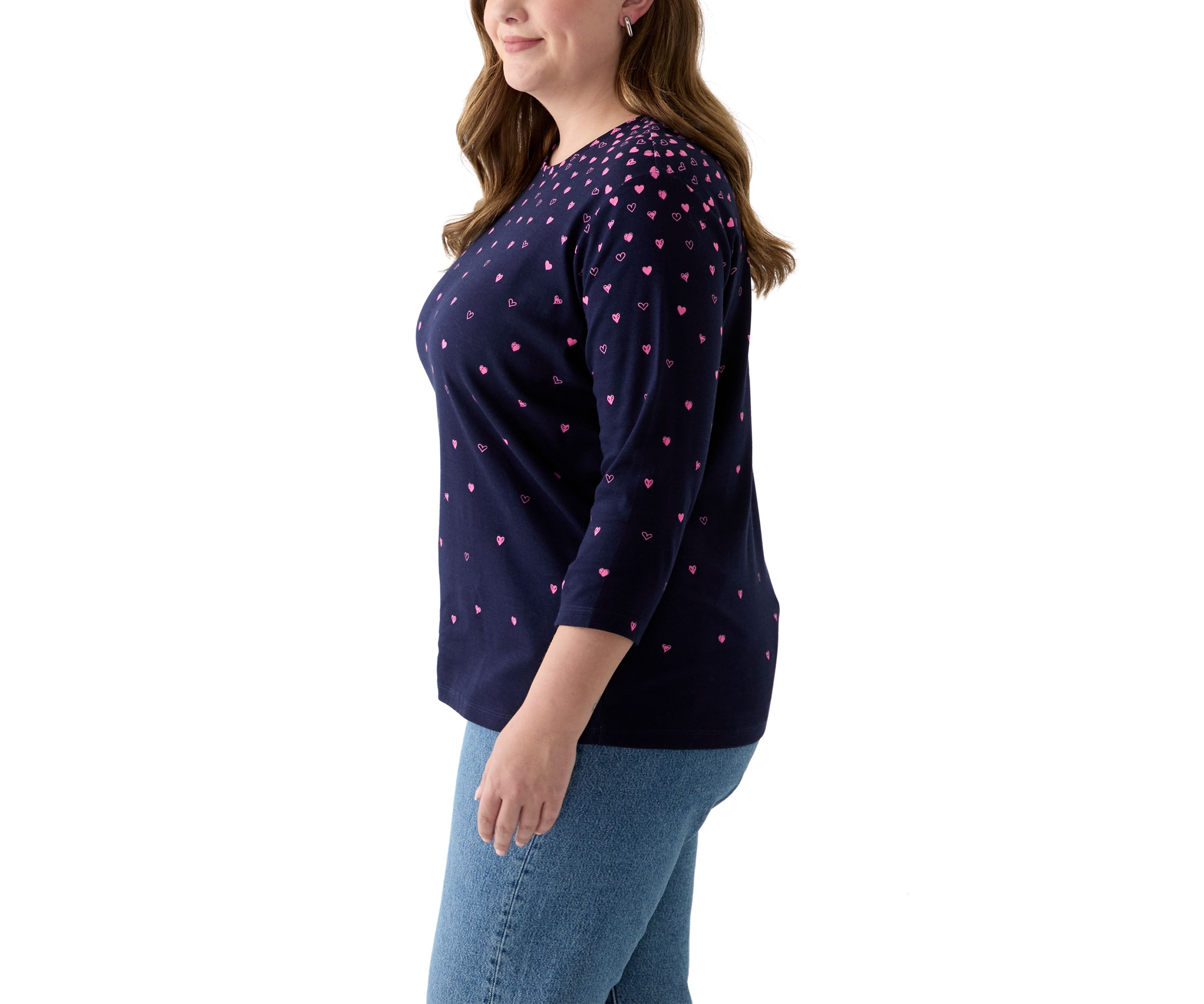 Plus Size 3/4 Sleeve Crew Neck Placement Print T-Shirt