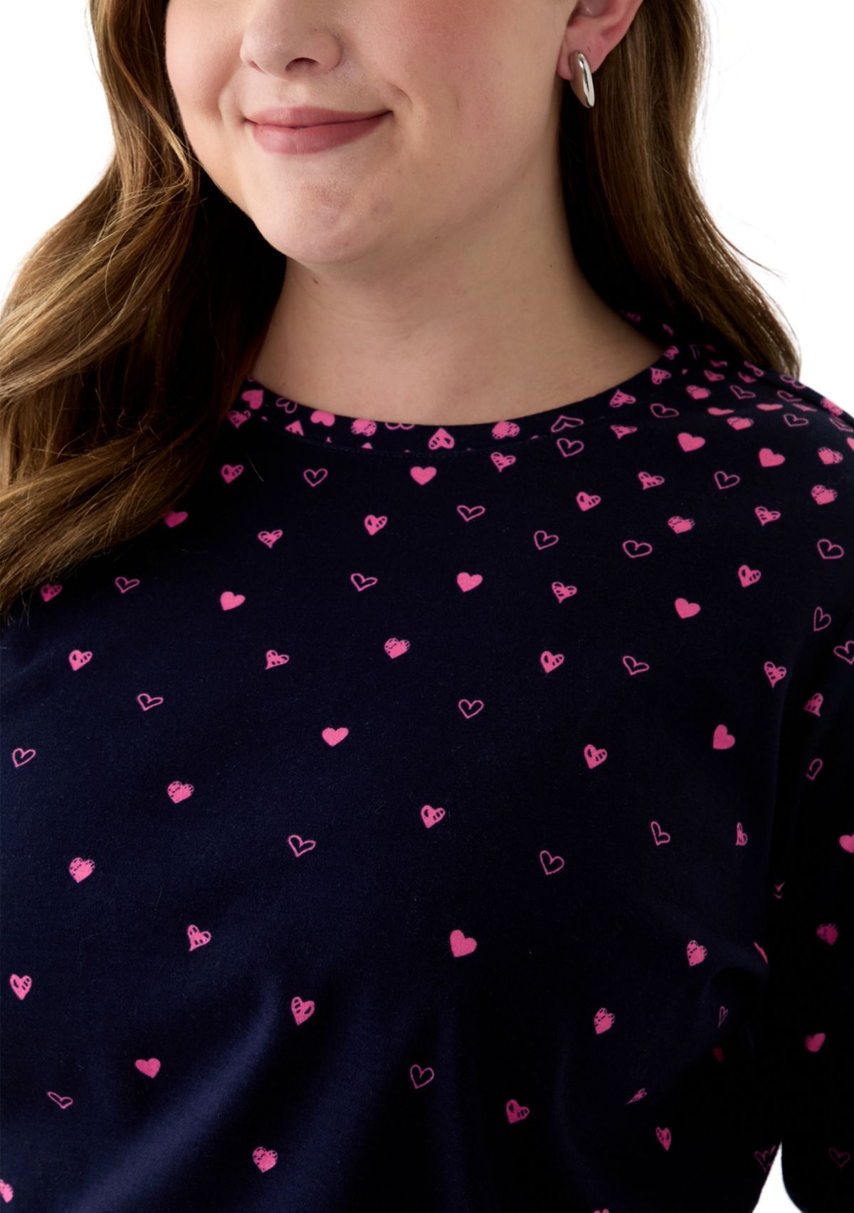 Plus Size 3/4 Sleeve Crew Neck Placement Print T-Shirt