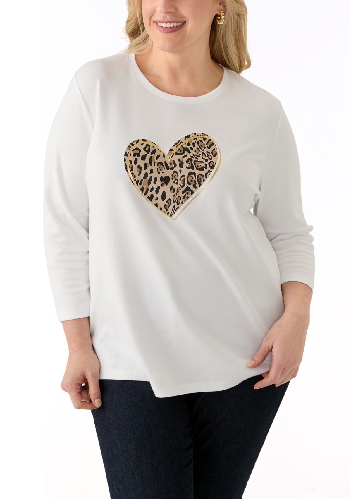 Plus Size 3/4 Sleeve Crew Graphic T-Shirt 