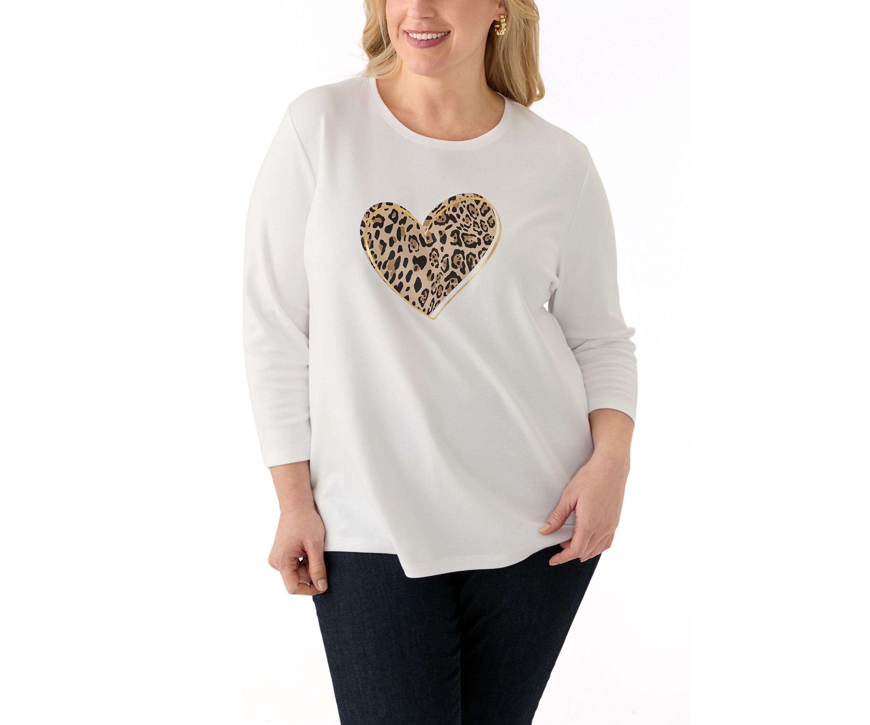 Plus Size 3/4 Sleeve Crew Graphic T-Shirt 
