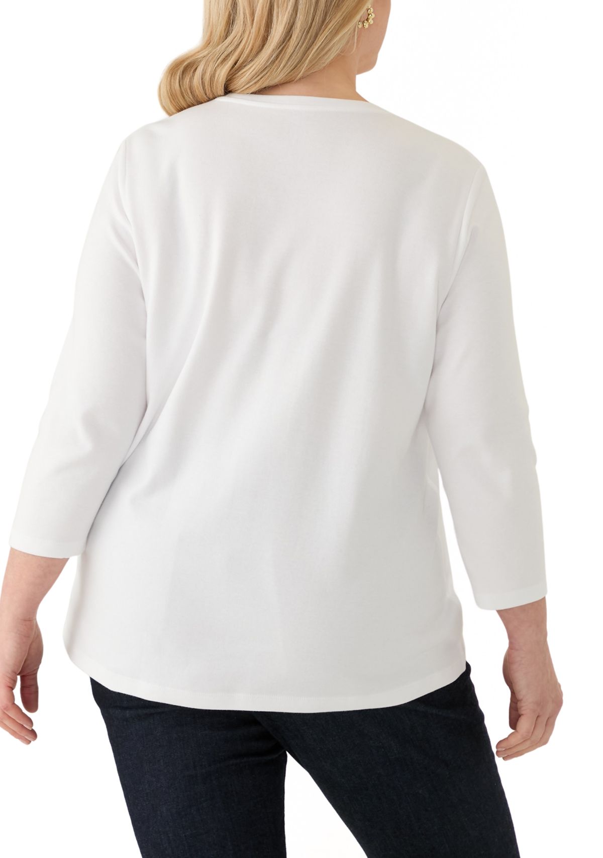 Plus Size 3/4 Sleeve Crew Graphic T-Shirt 