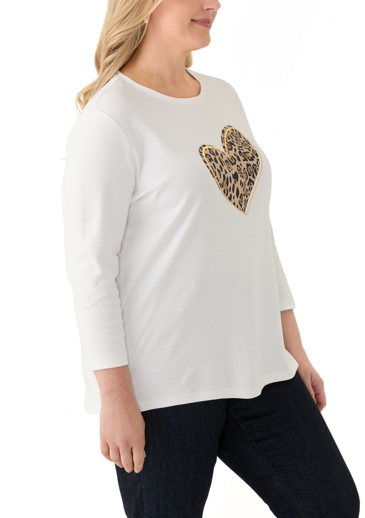 Plus Size 3/4 Sleeve Crew Graphic T-Shirt 