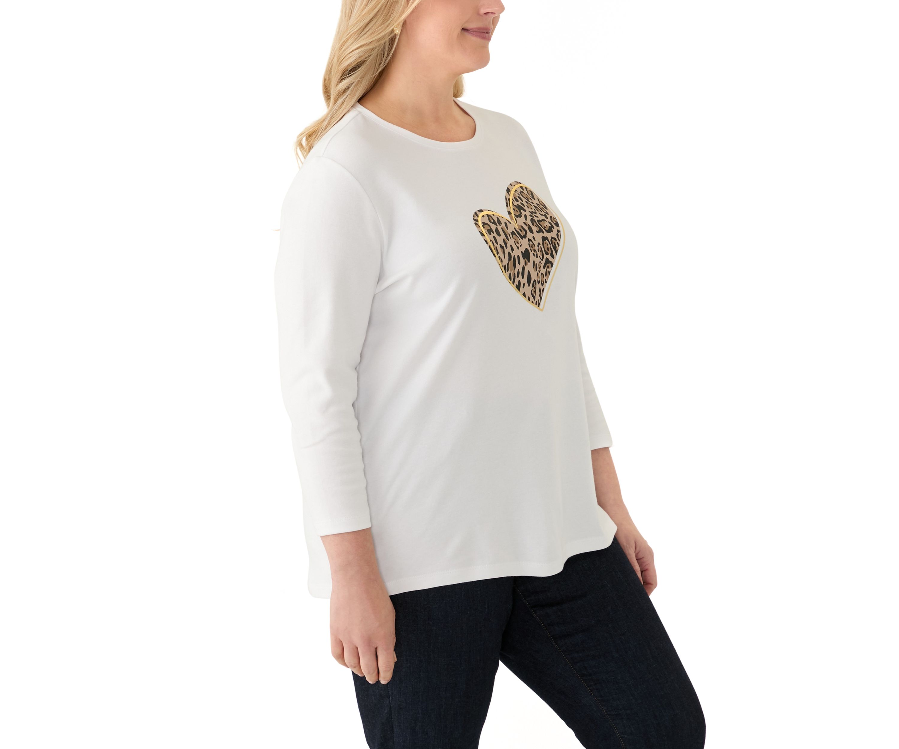Plus Size 3/4 Sleeve Crew Graphic T-Shirt 