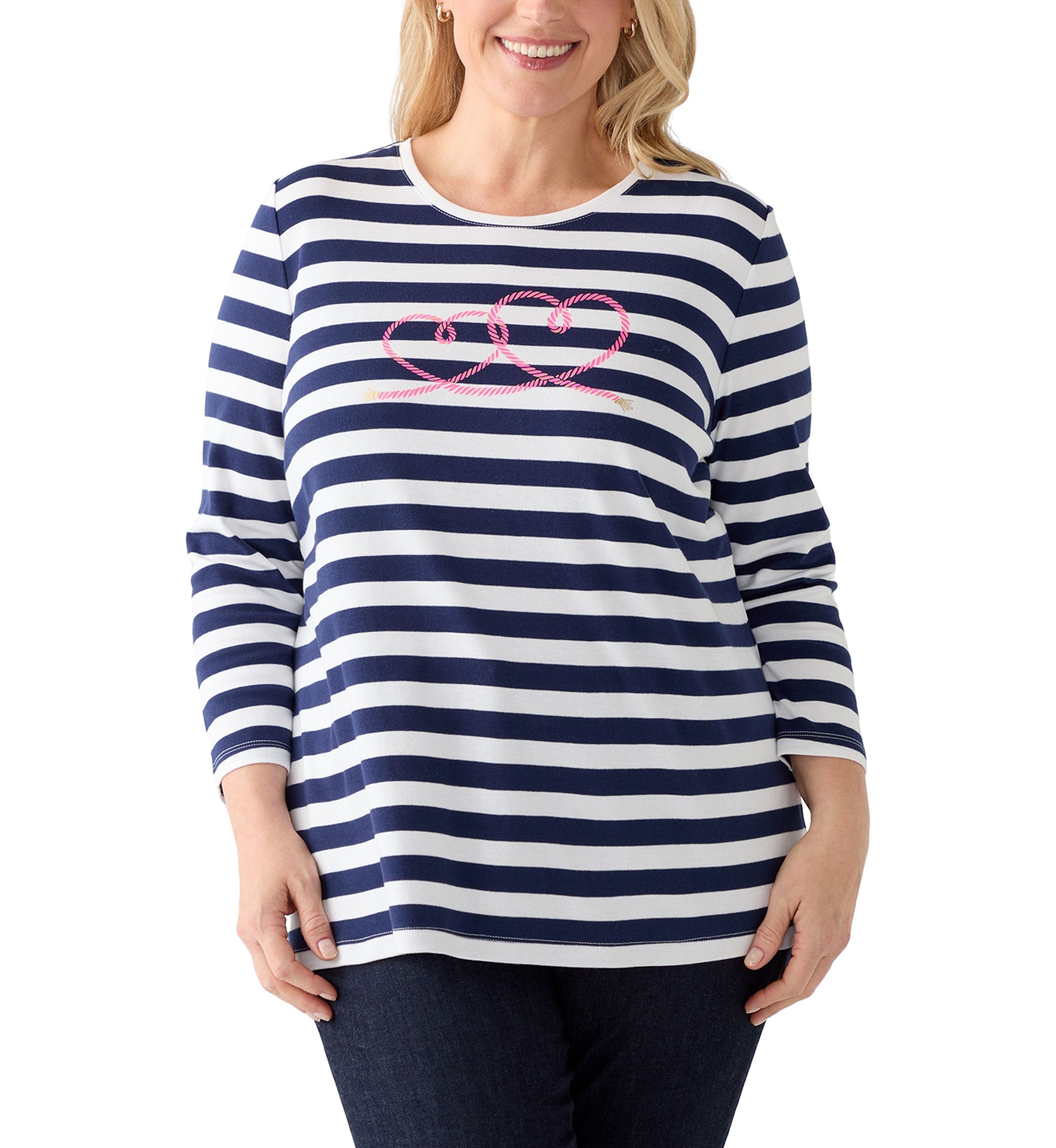 Plus Size 3/4 Sleeve Yarn Dyed Graphic T-Shirt
