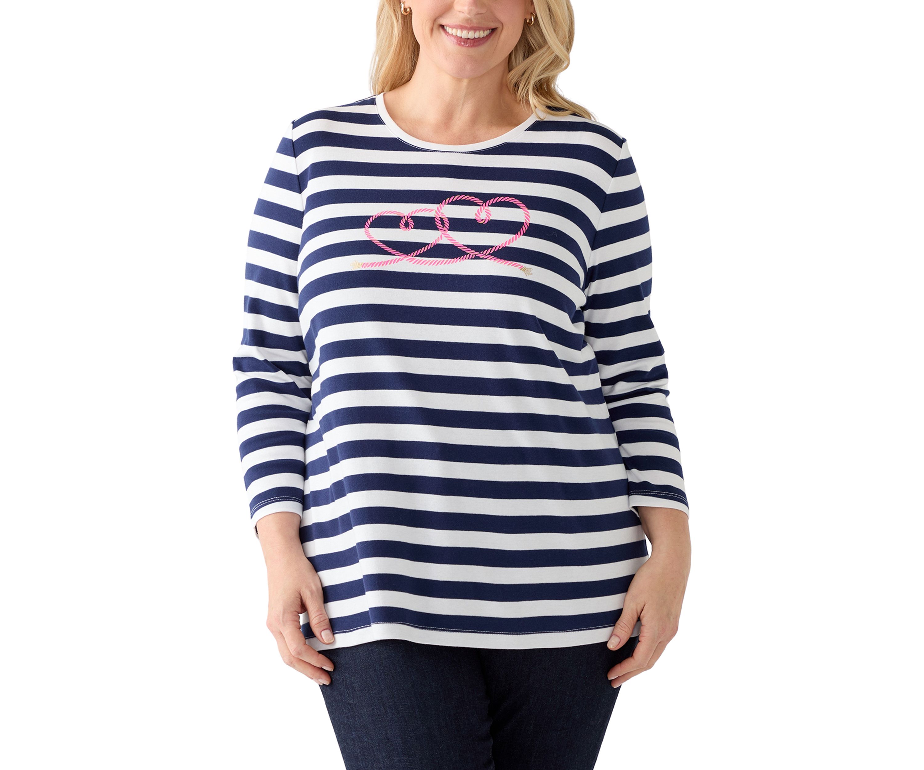 Plus Size 3/4 Sleeve Yarn Dyed Graphic T-Shirt