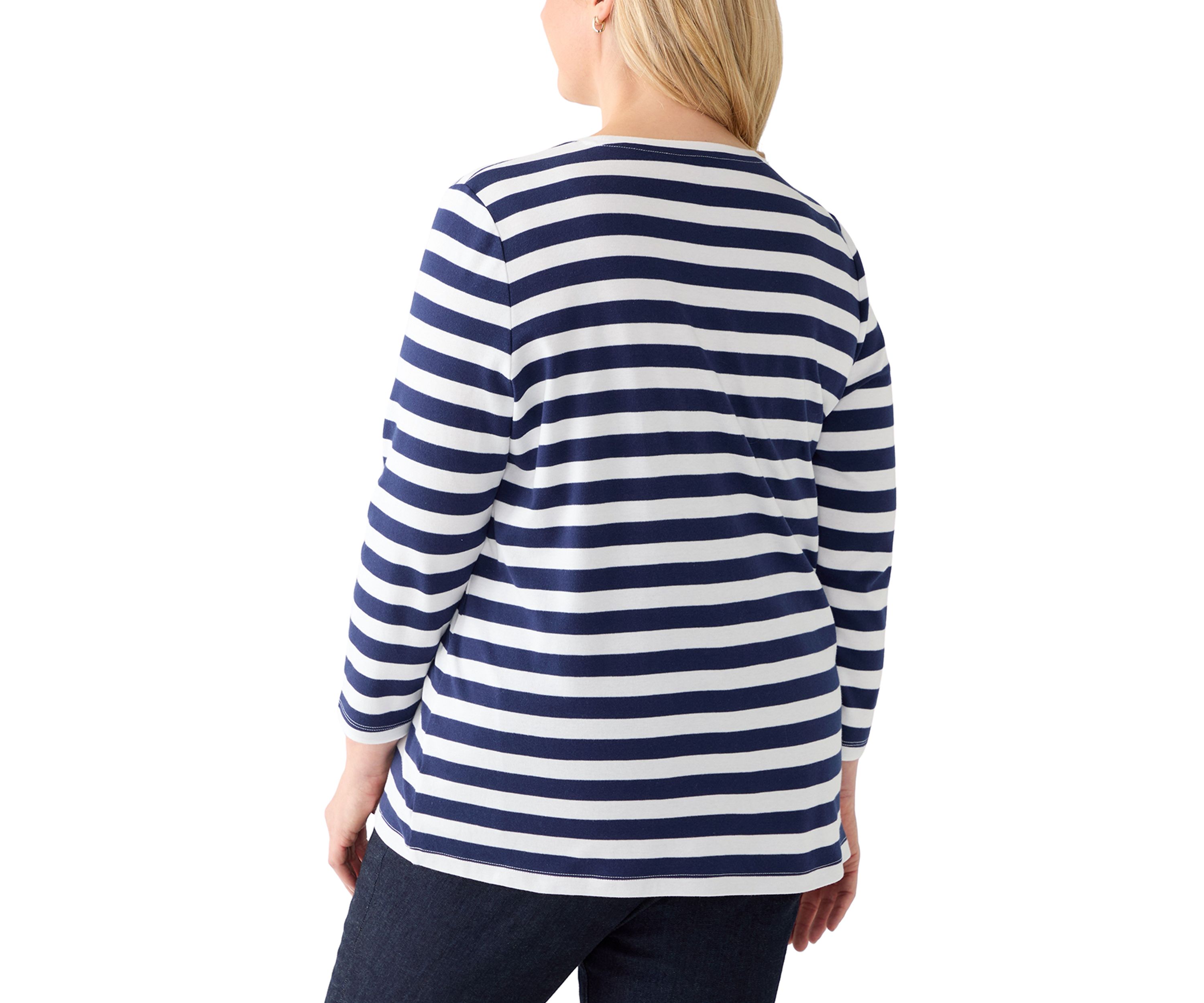 Plus Size 3/4 Sleeve Yarn Dyed Graphic T-Shirt