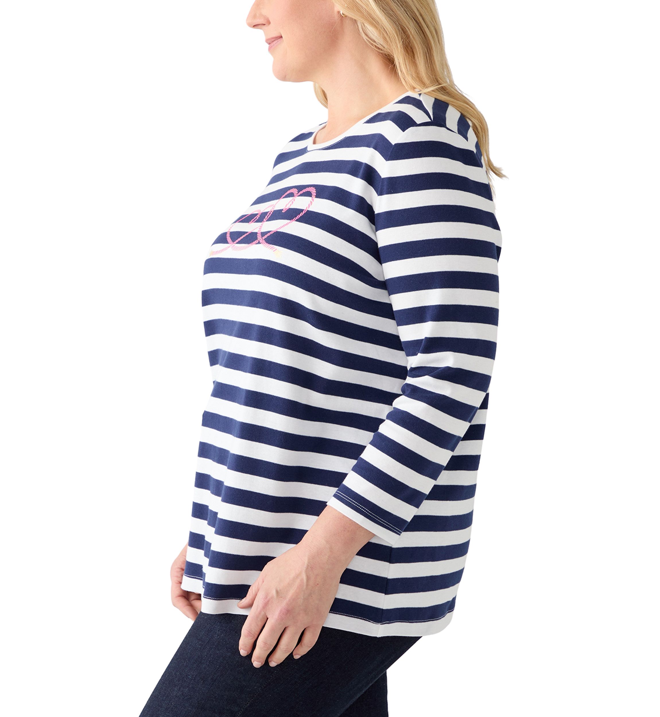 Plus Size 3/4 Sleeve Yarn Dyed Graphic T-Shirt