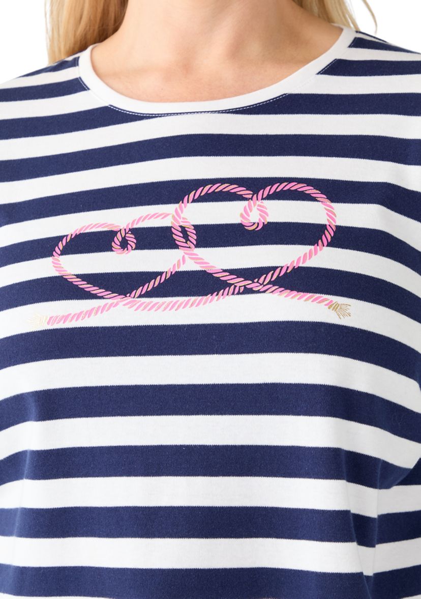 Plus Size 3/4 Sleeve Yarn Dyed Graphic T-Shirt