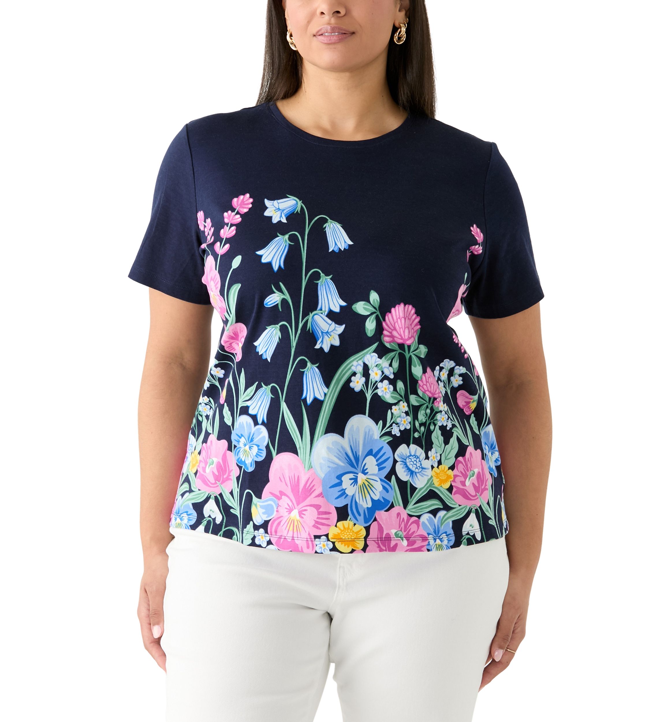 Plus Size Short Sleeve Crew Neck Placement Print T-Shirt