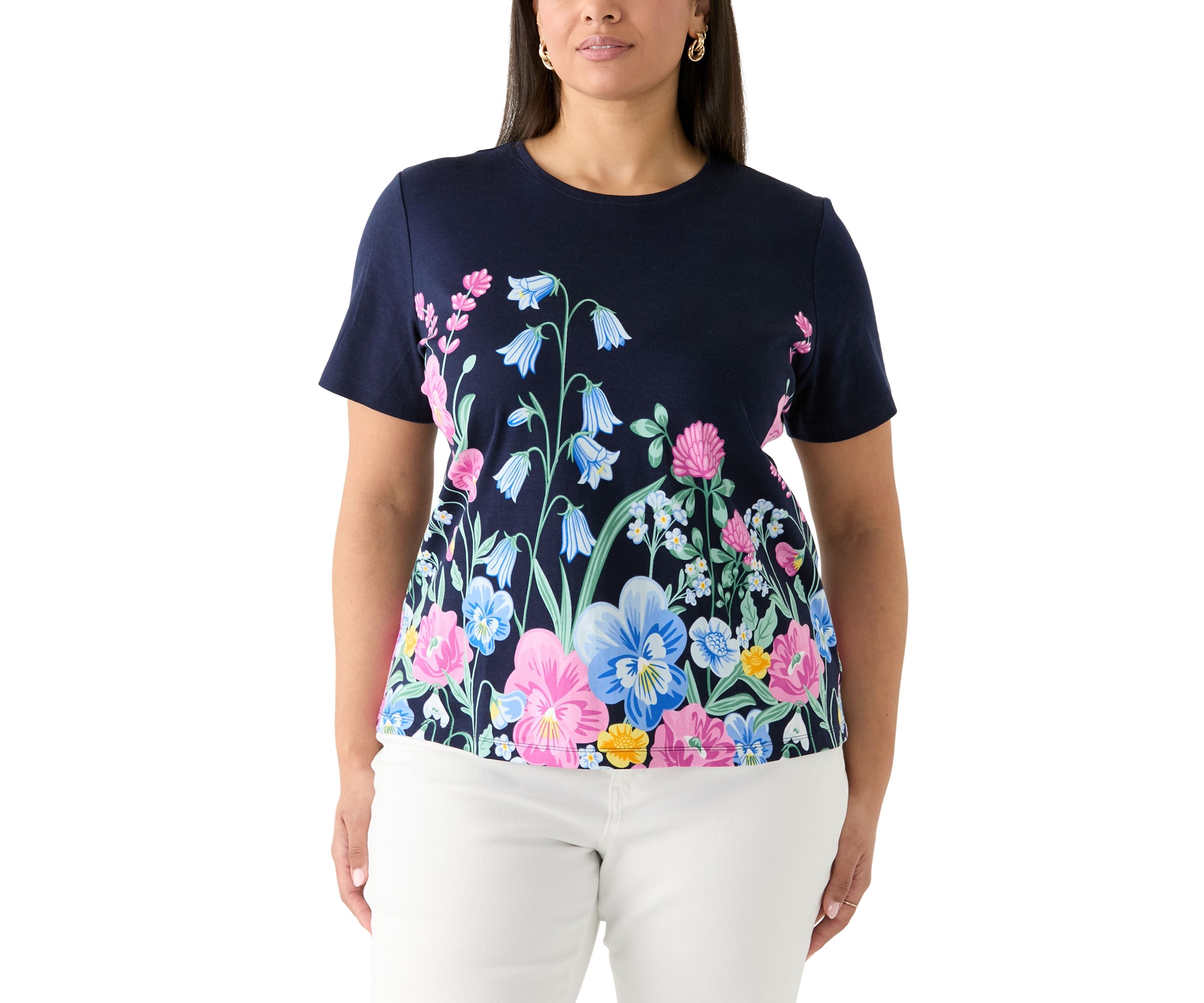 Plus Size Short Sleeve Crew Neck Placement Print T-Shirt