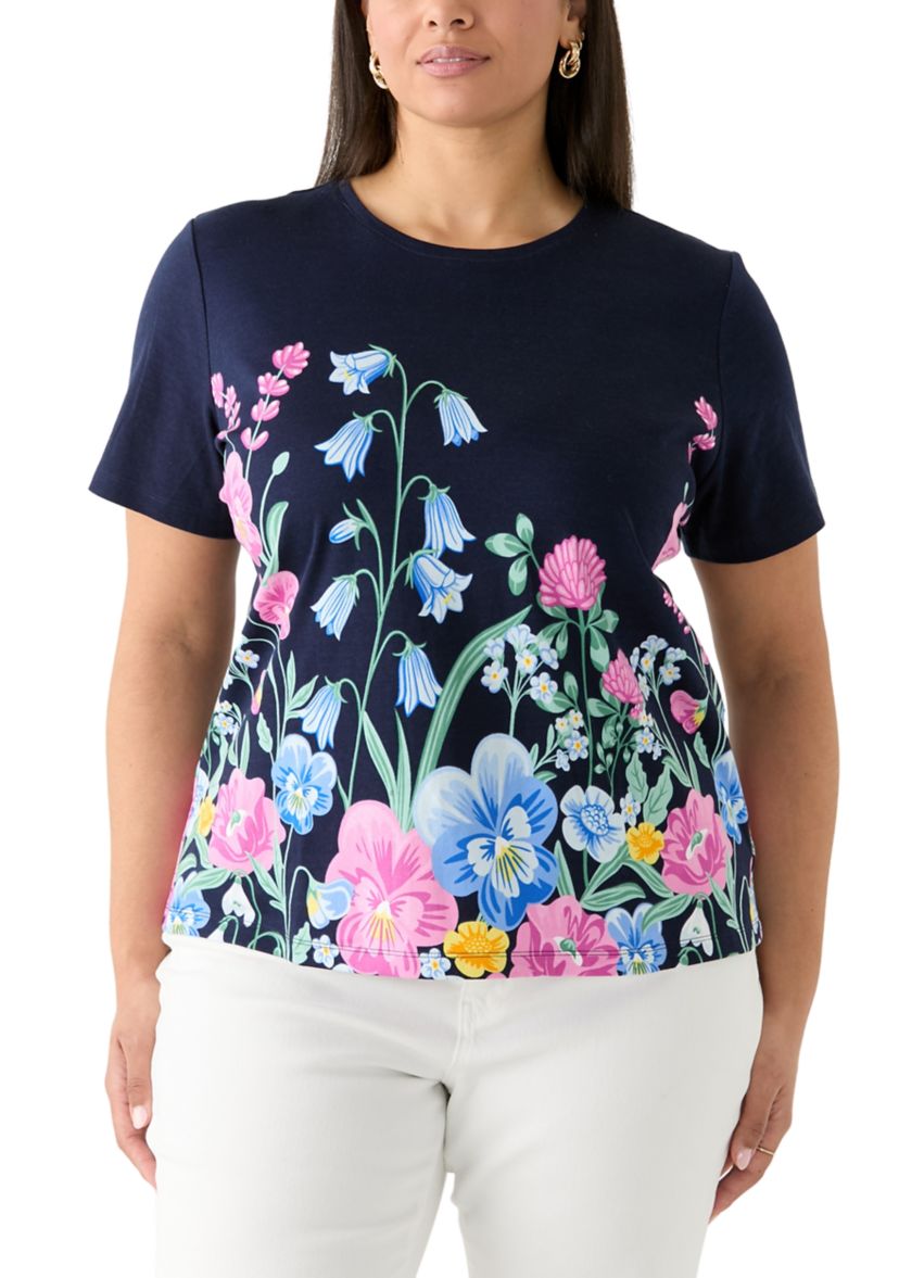 Plus Size Short Sleeve Crew Neck Placement Print T-Shirt