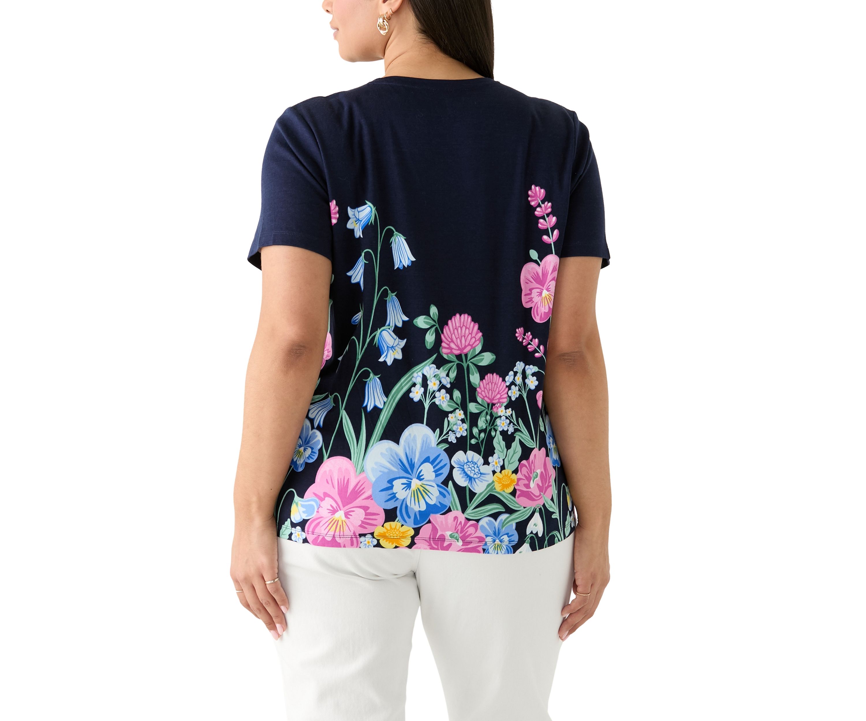 Plus Size Short Sleeve Crew Neck Placement Print T-Shirt