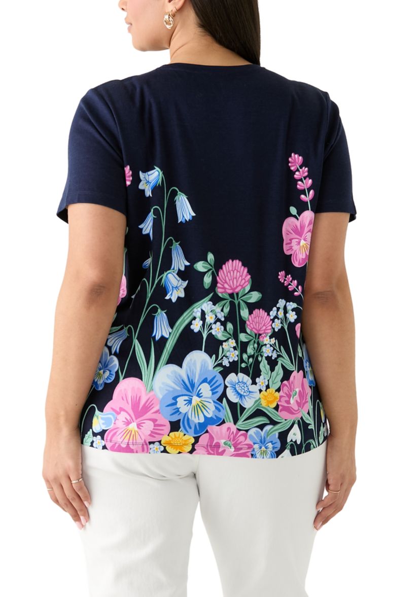 Plus Size Short Sleeve Crew Neck Placement Print T-Shirt