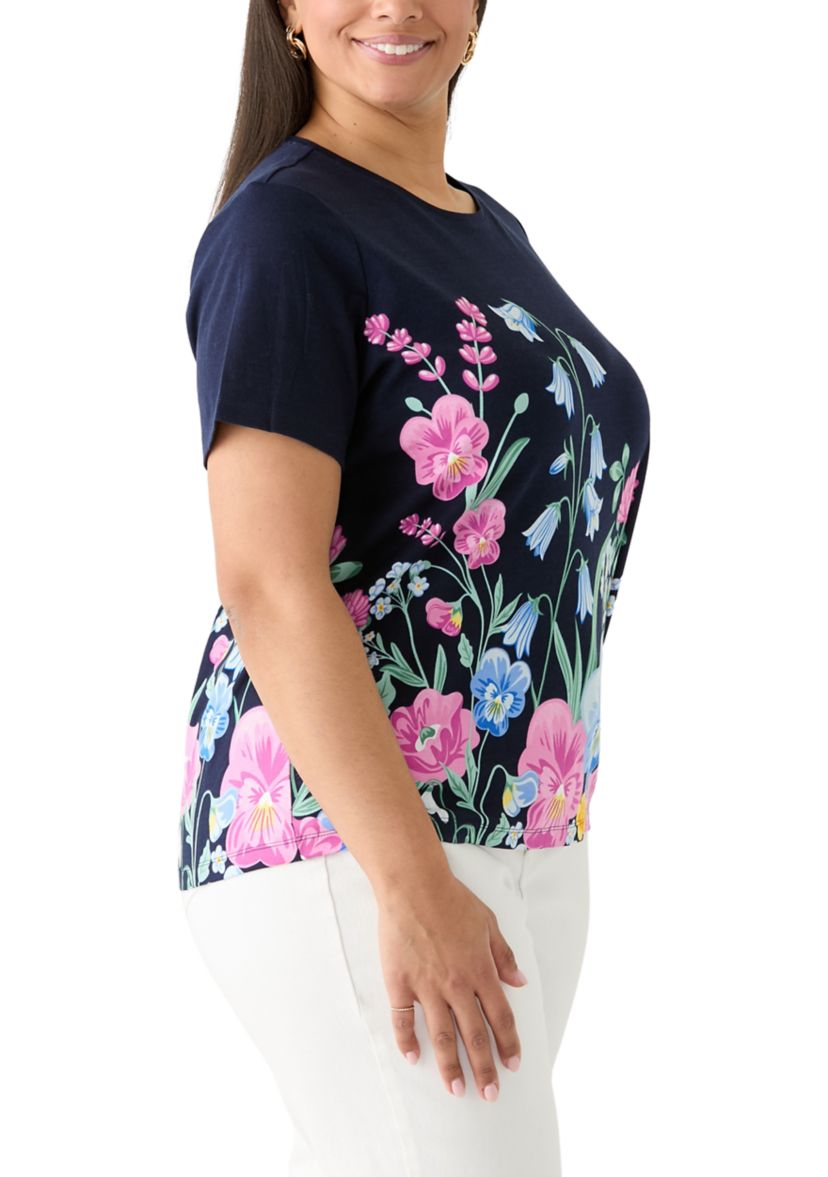 Plus Size Short Sleeve Crew Neck Placement Print T-Shirt