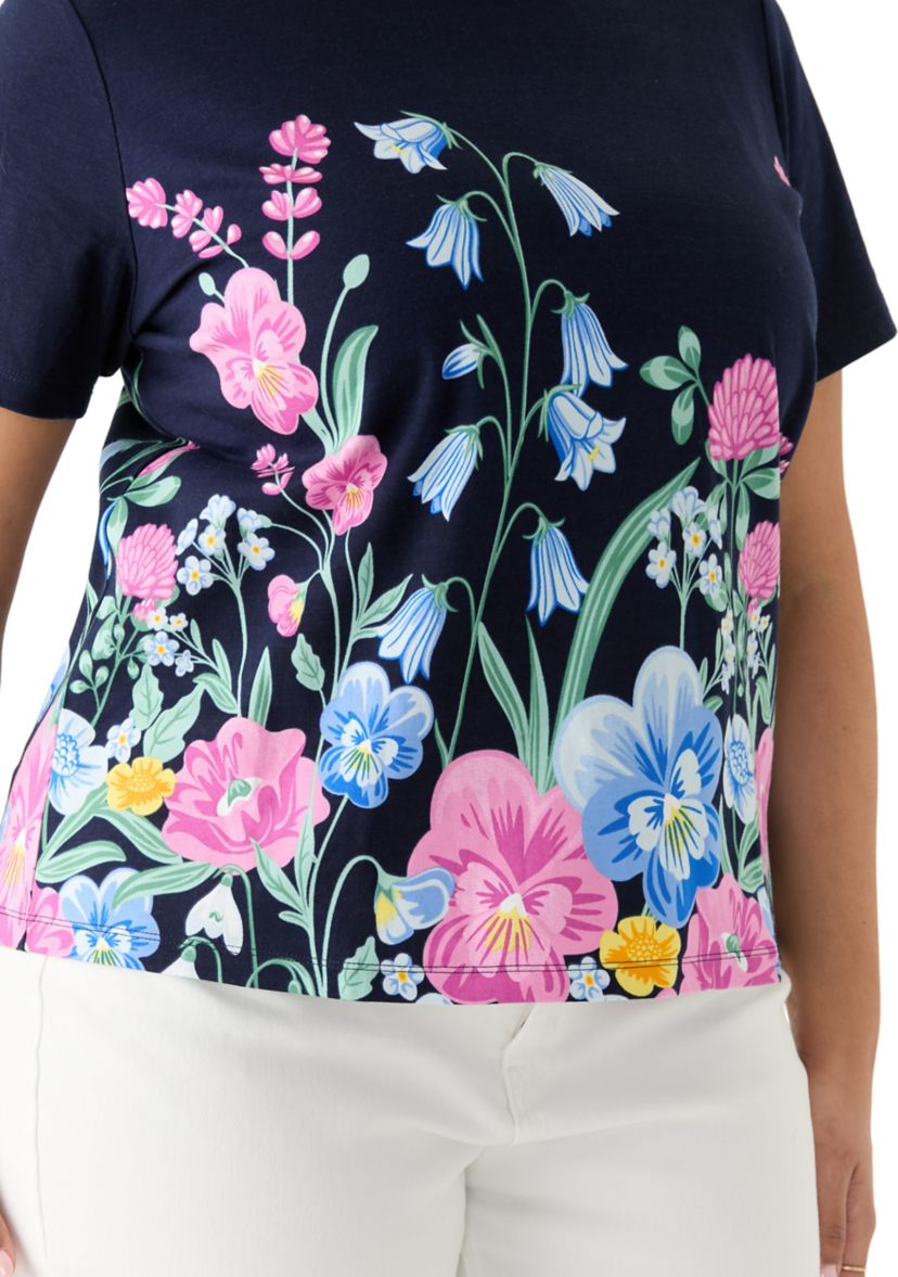 Plus Size Short Sleeve Crew Neck Placement Print T-Shirt