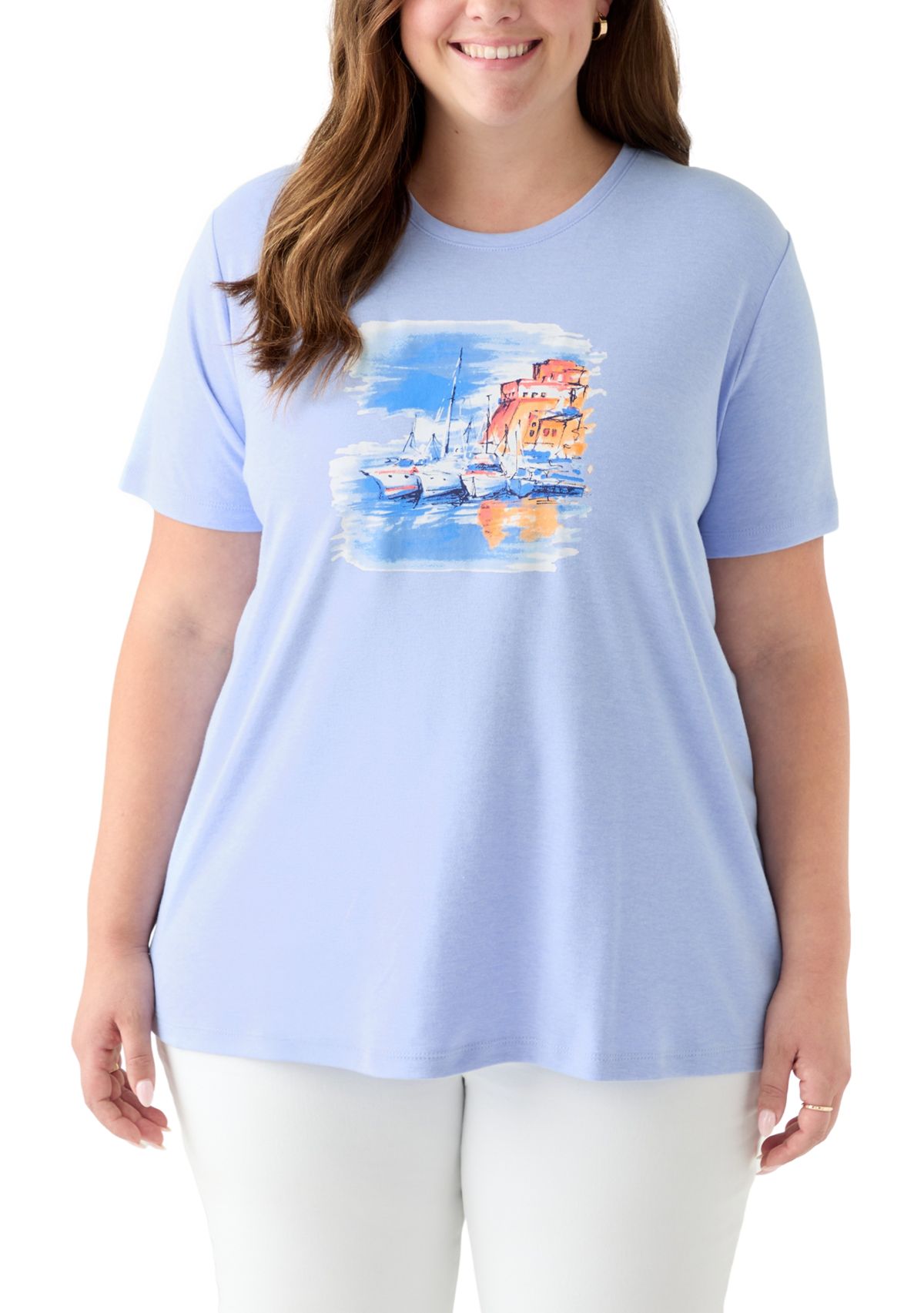 Plus Size Crew Neck Heather Graphic T-Shirt