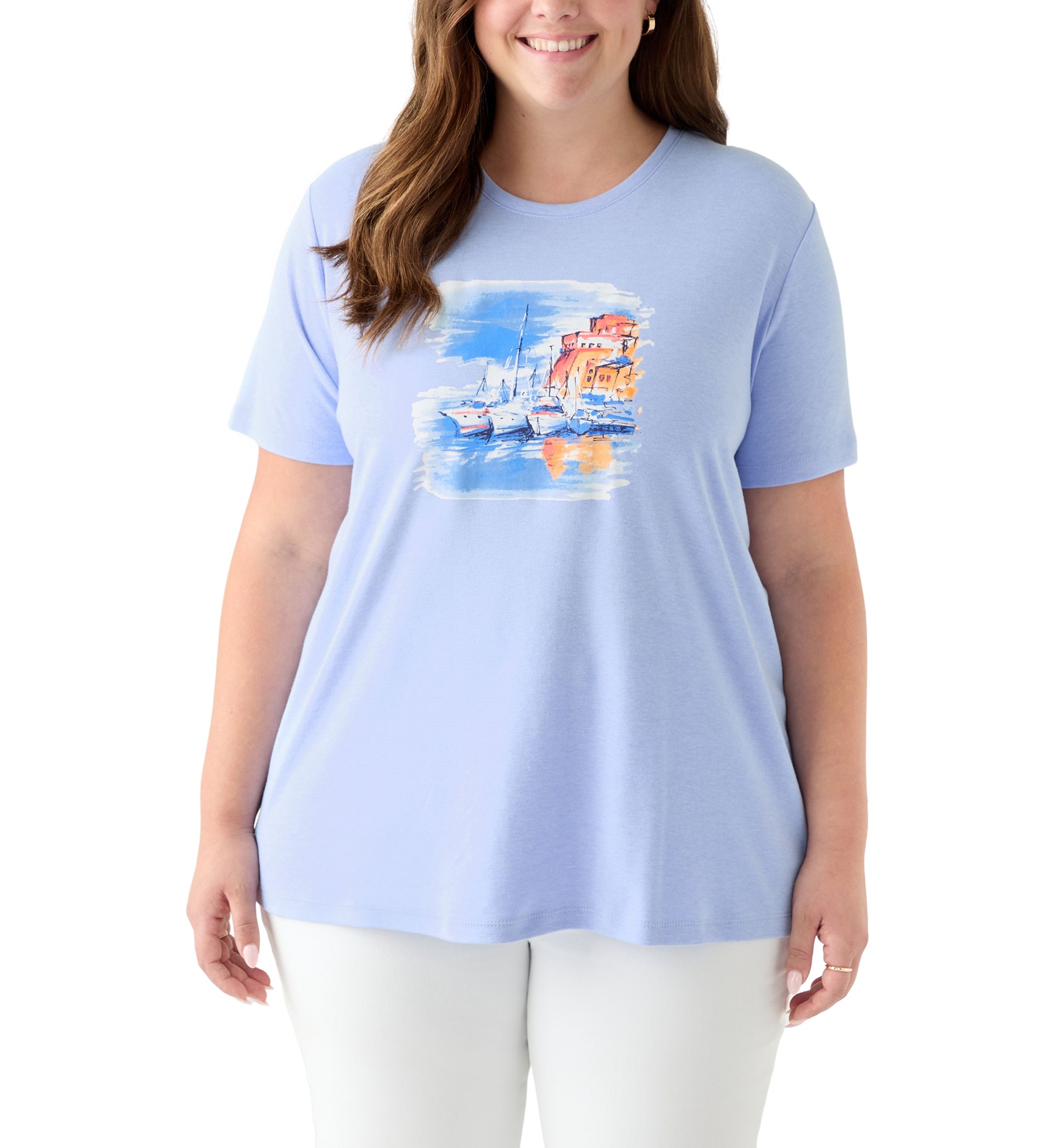 Plus Size Crew Neck Heather Graphic T-Shirt