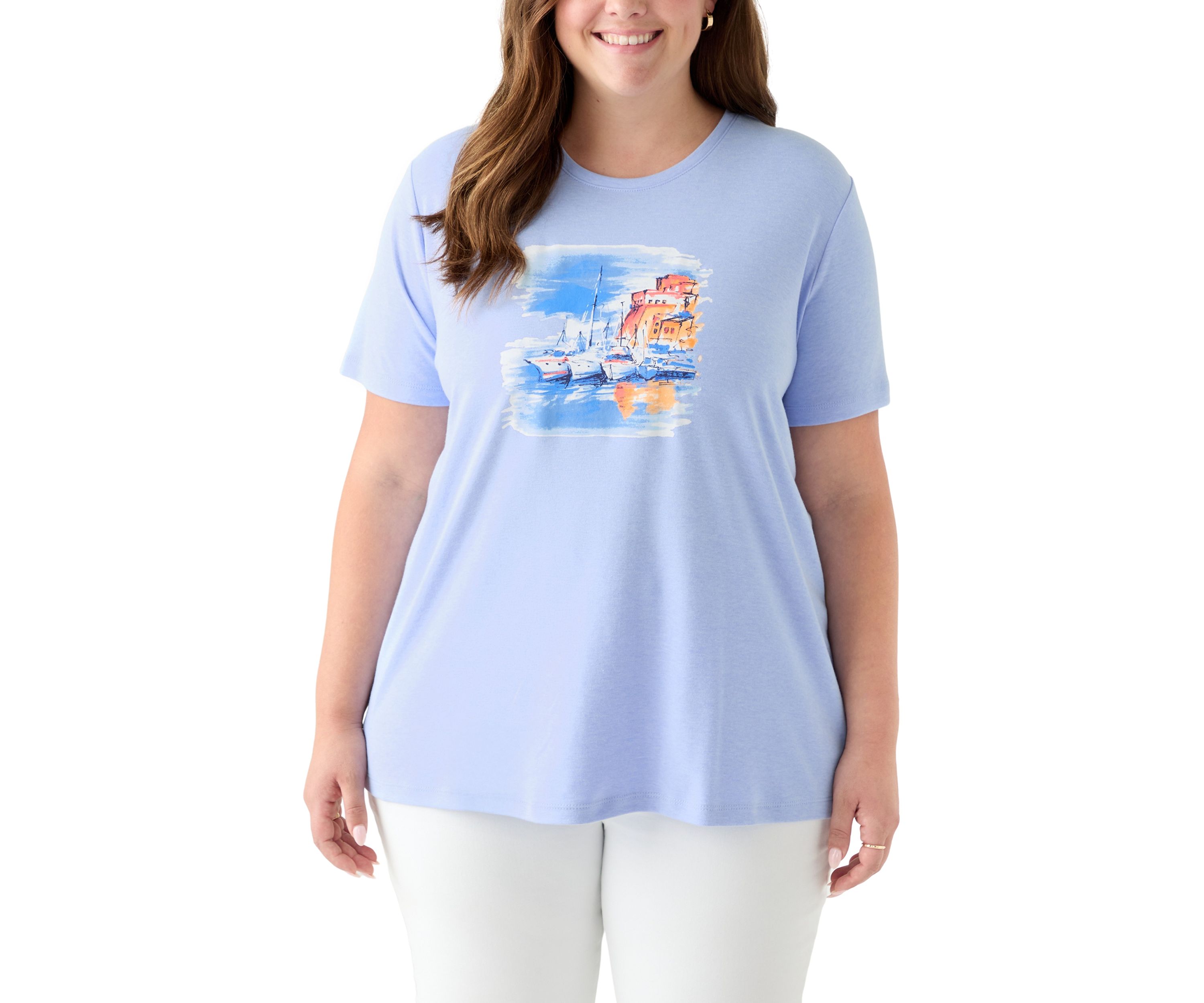 Plus Size Crew Neck Heather Graphic T-Shirt