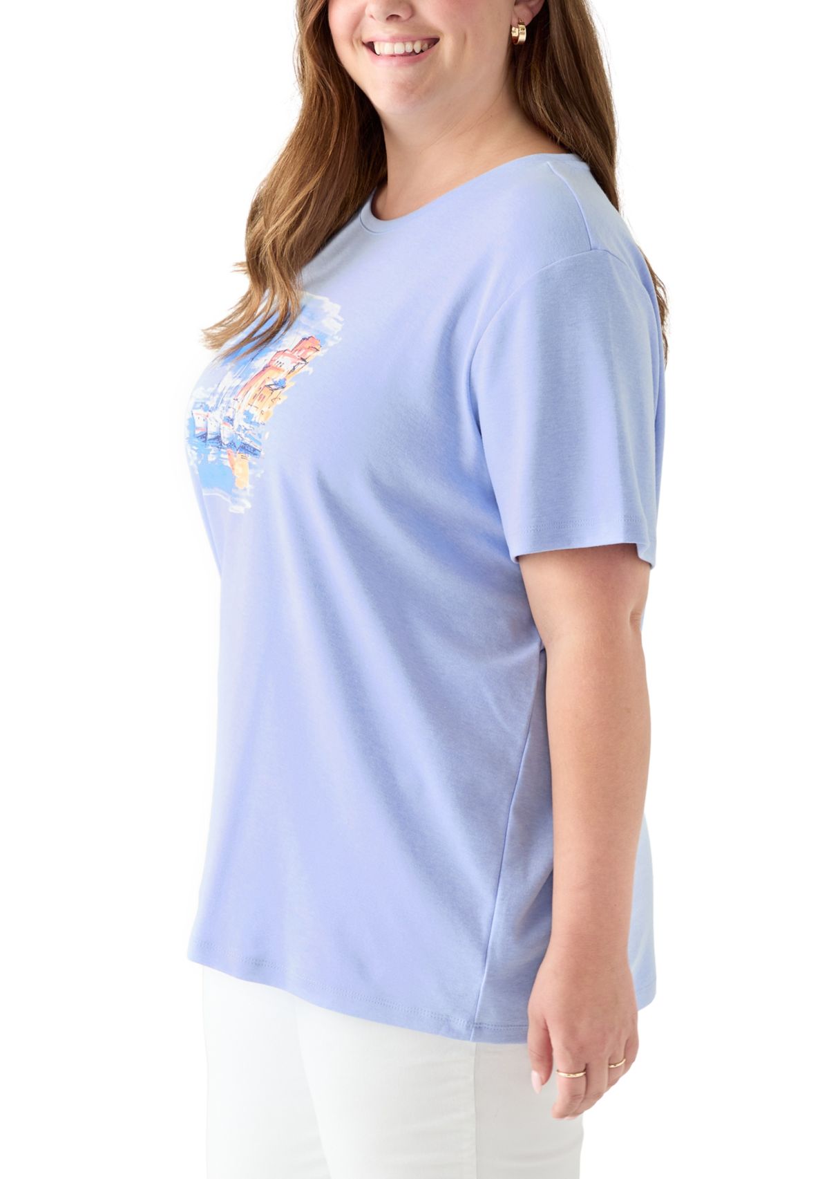 Plus Size Crew Neck Heather Graphic T-Shirt