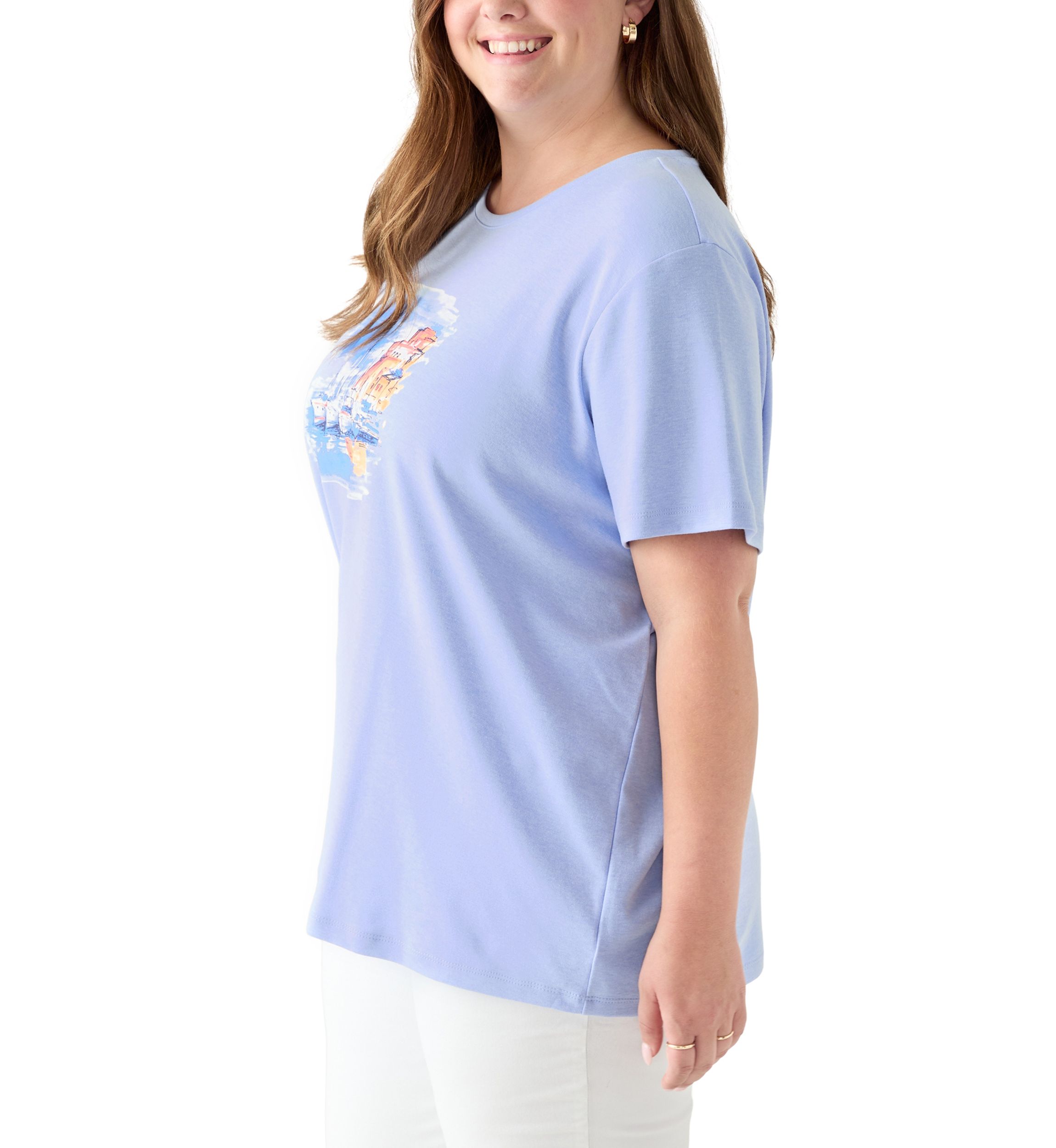 Plus Size Crew Neck Heather Graphic T-Shirt