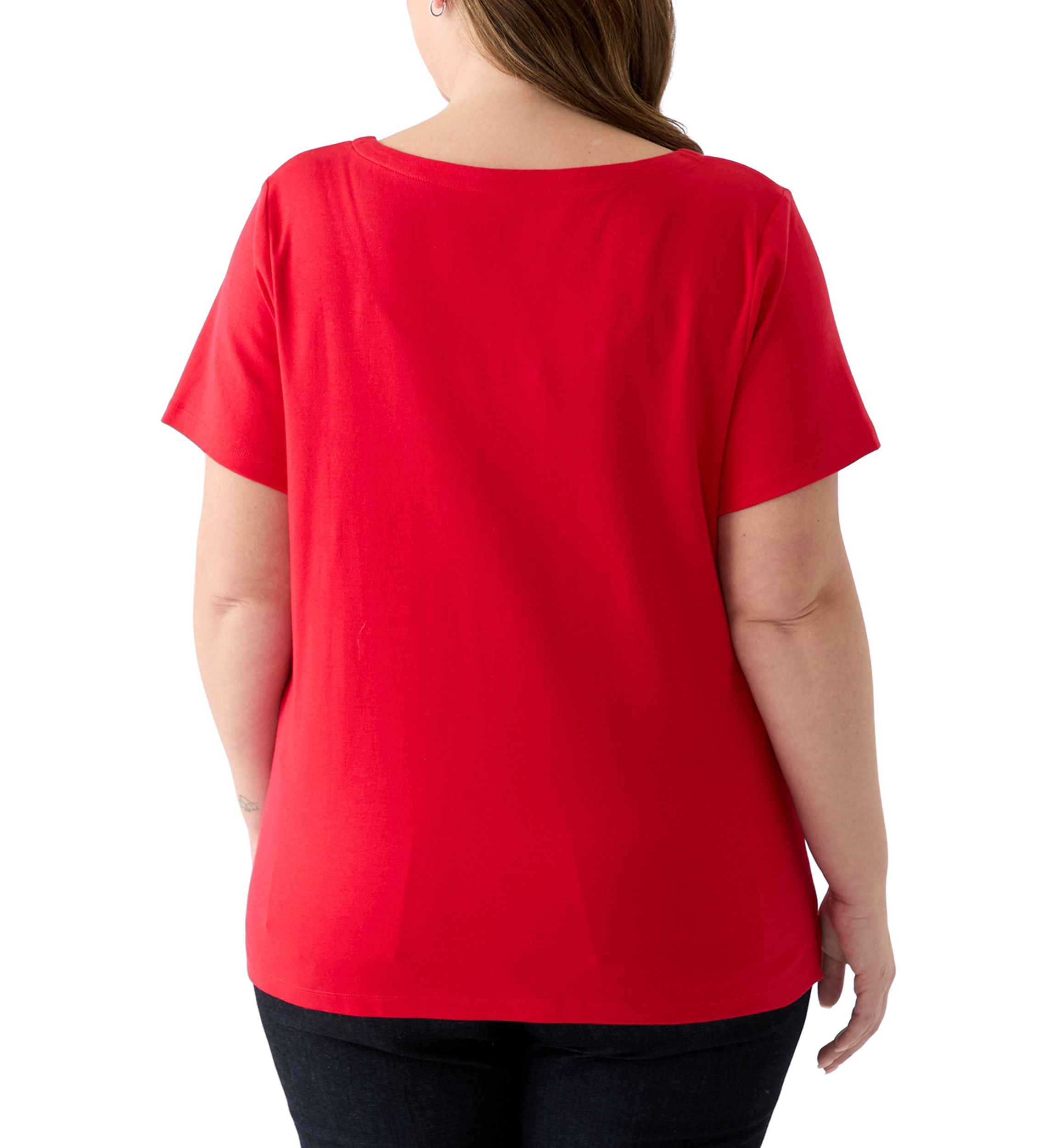 Plus Size Short Sleeve Split Neck Solid T-Shirt