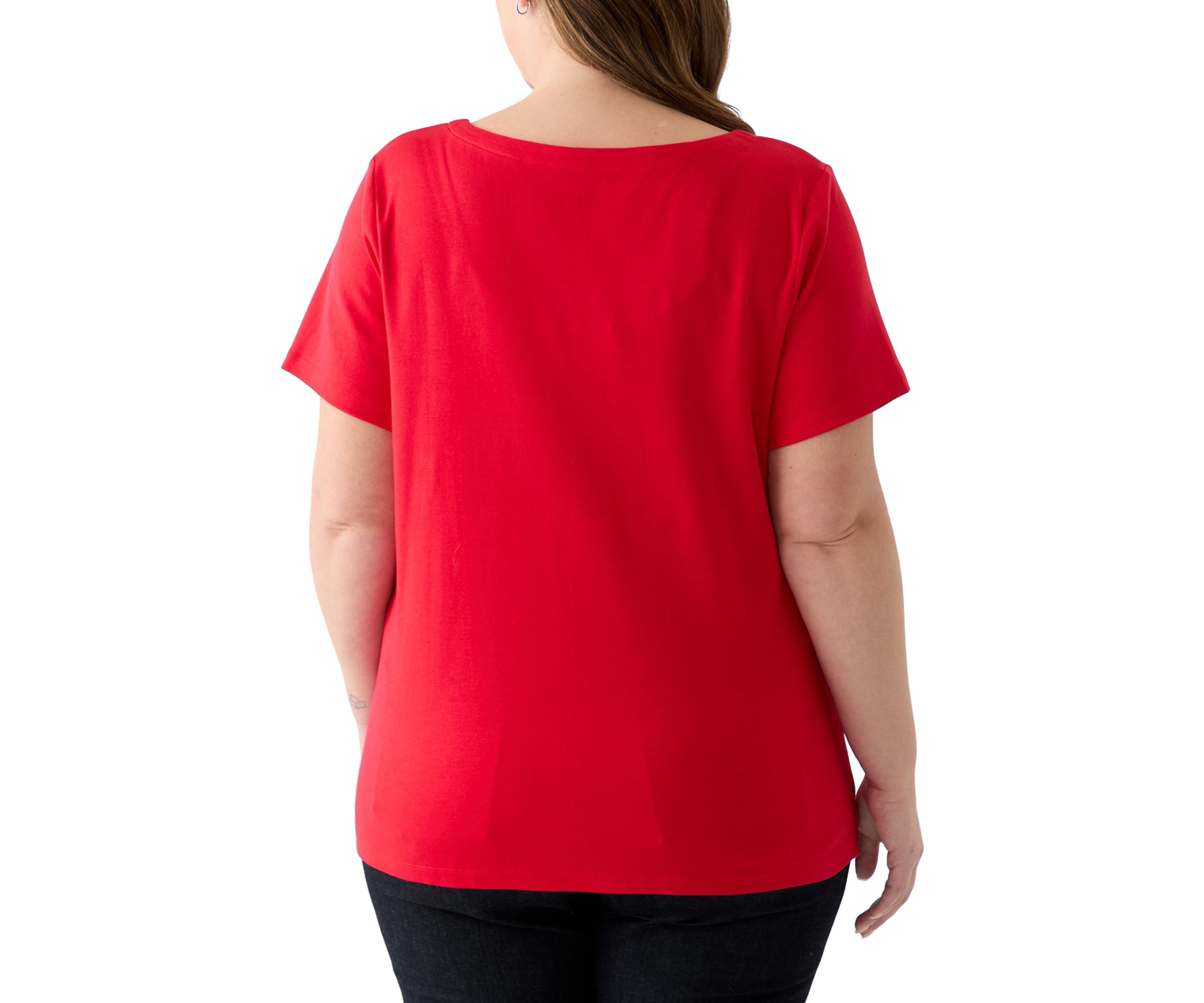 Plus Size Short Sleeve Split Neck Solid T-Shirt