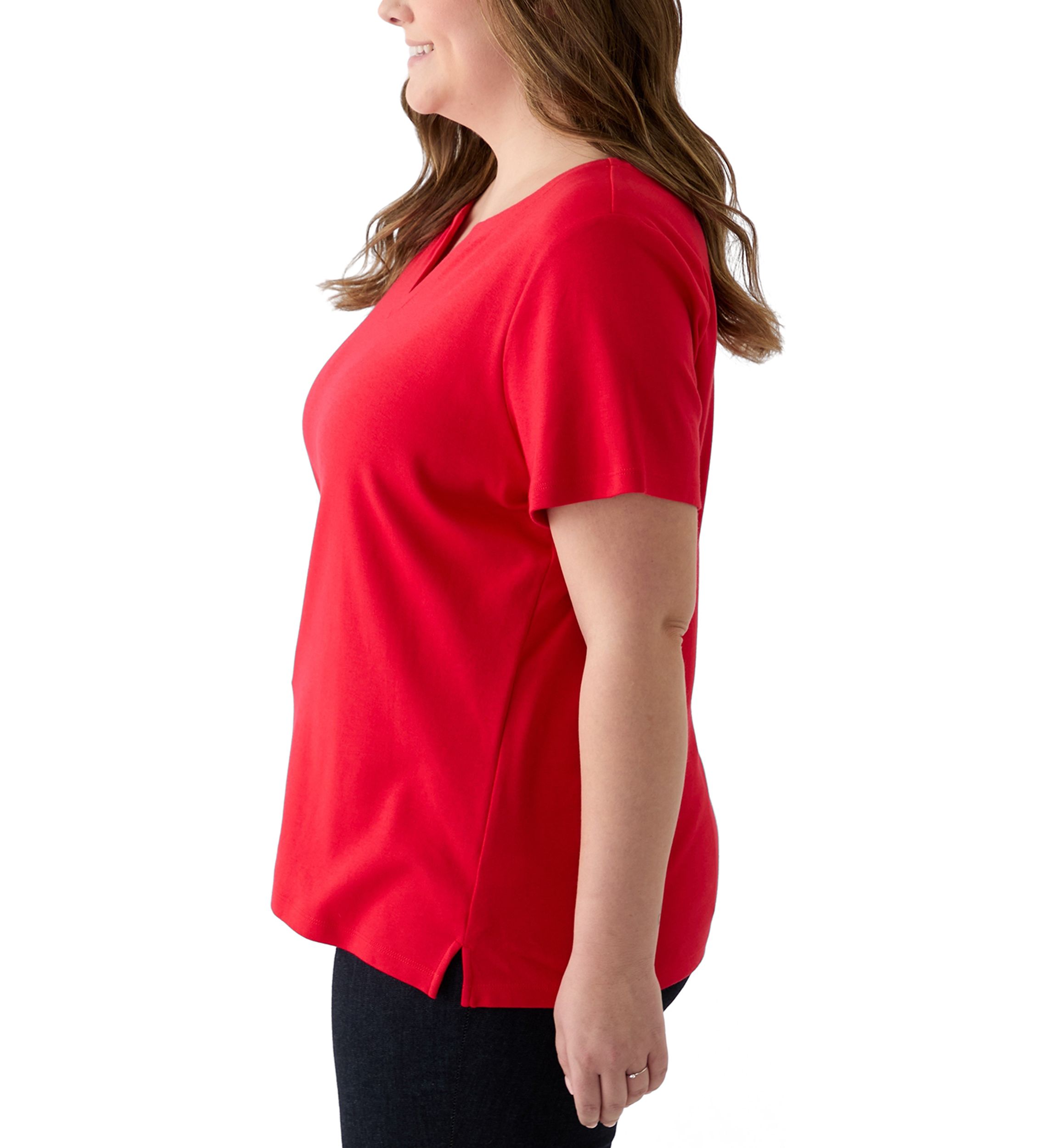Plus Size Short Sleeve Split Neck Solid T-Shirt