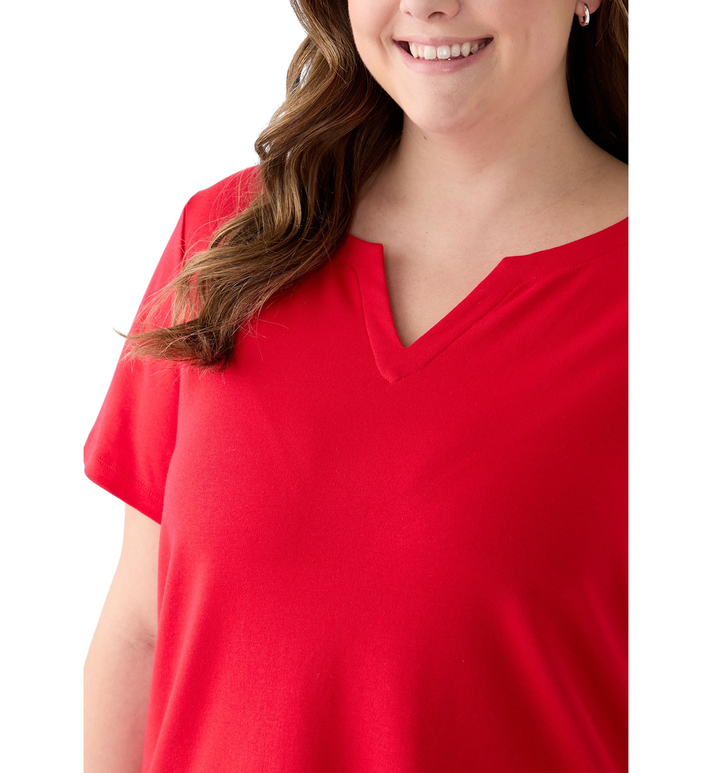 Plus Size Short Sleeve Split Neck Solid T-Shirt