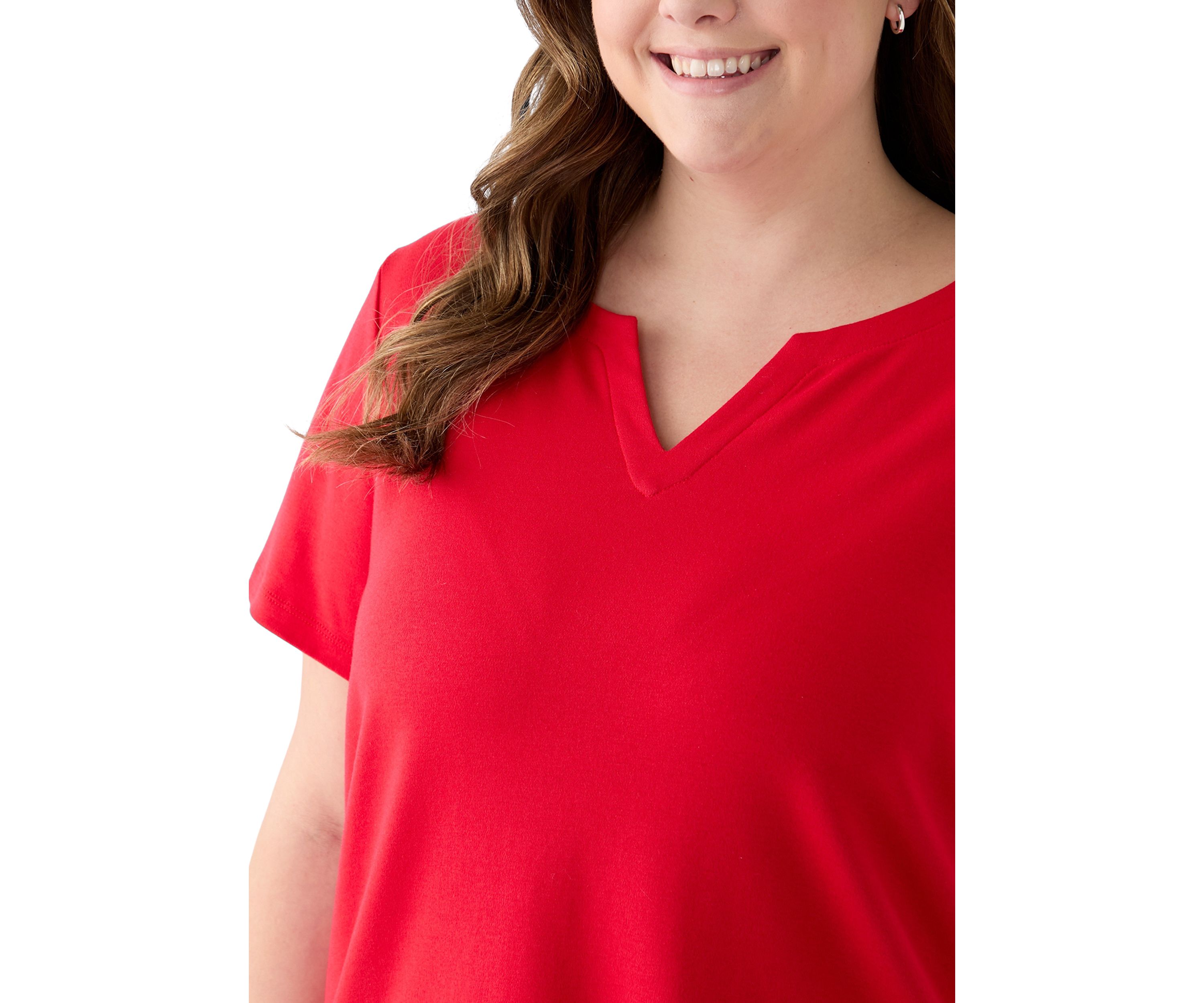 Plus Size Short Sleeve Split Neck Solid T-Shirt