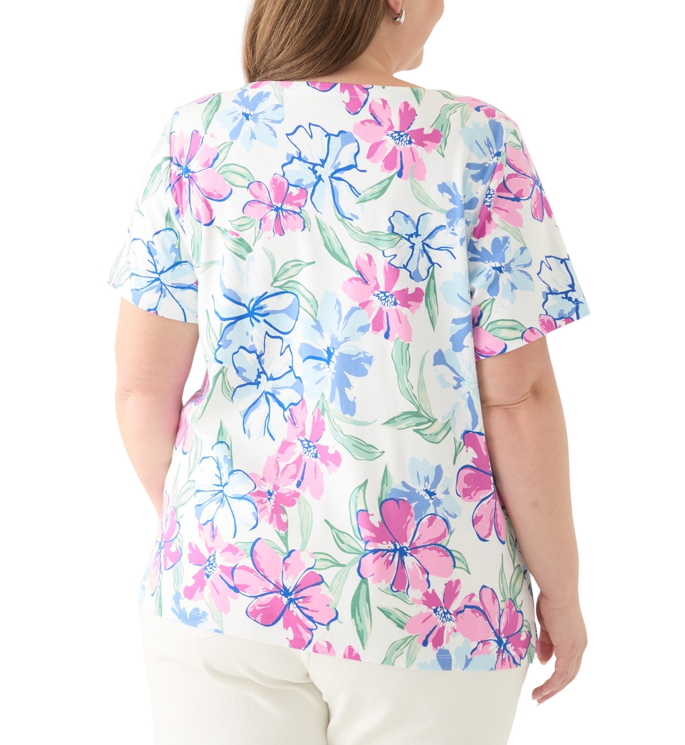 Plus Size Short Sleeve Split Neck Printed Top