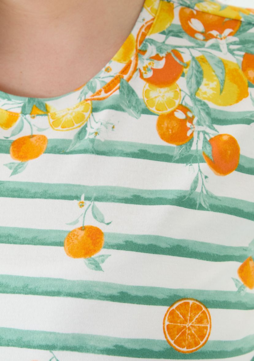Plus Size Short Sleeve Crew Neck Placement Print with Stripe Shirt