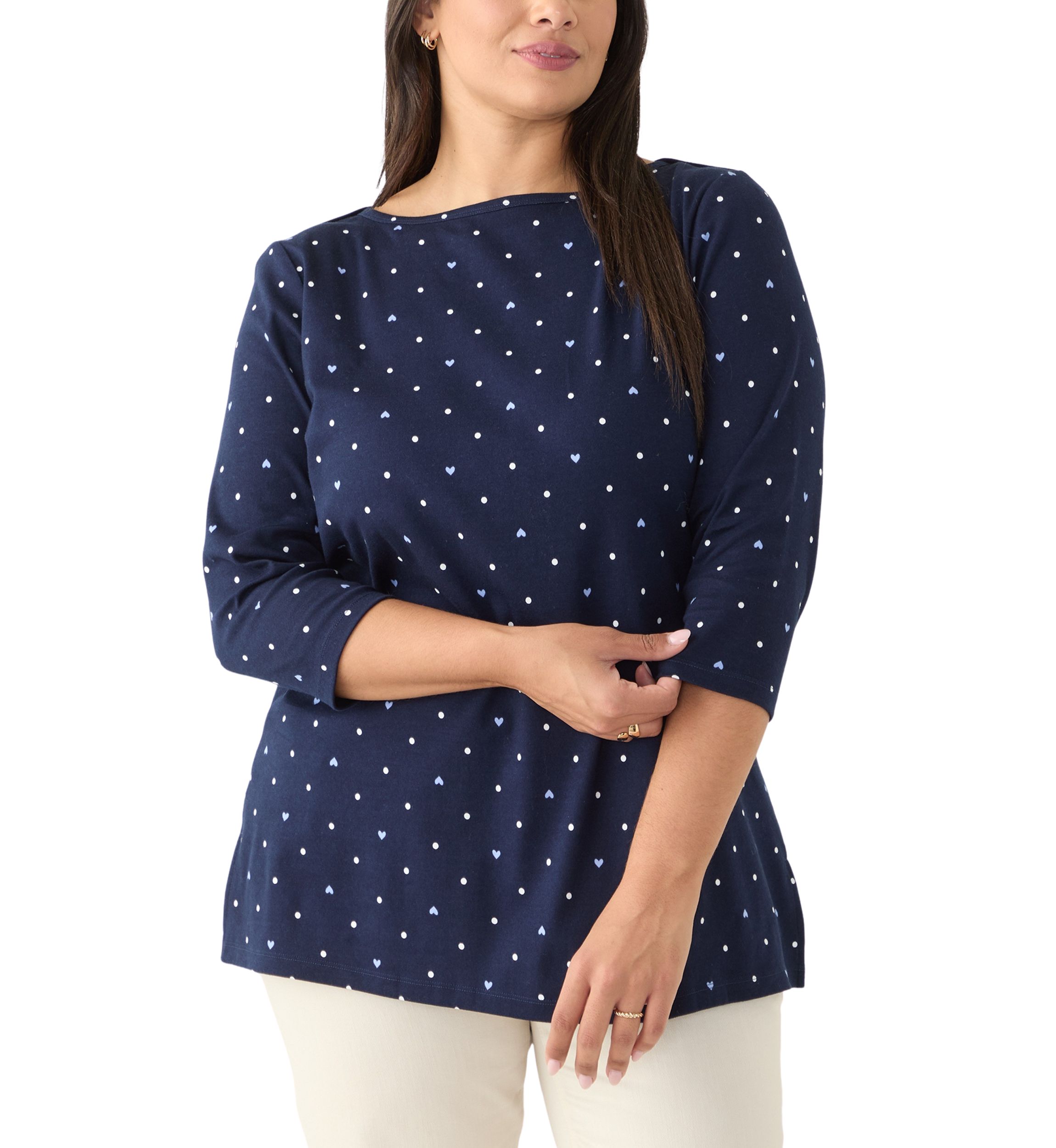 Plus Size Printed Boat Neck Top