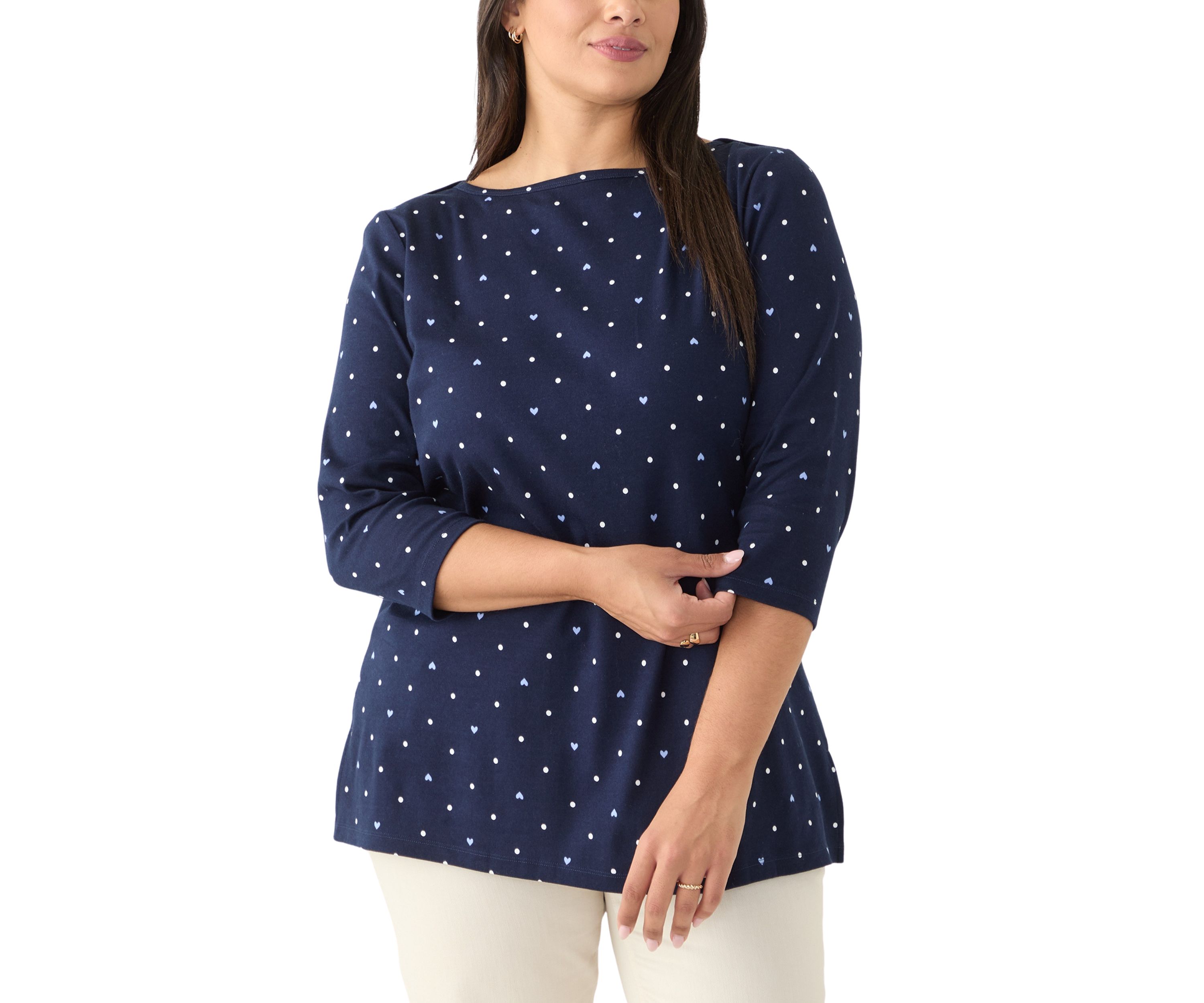 Plus Size Printed Boat Neck Top