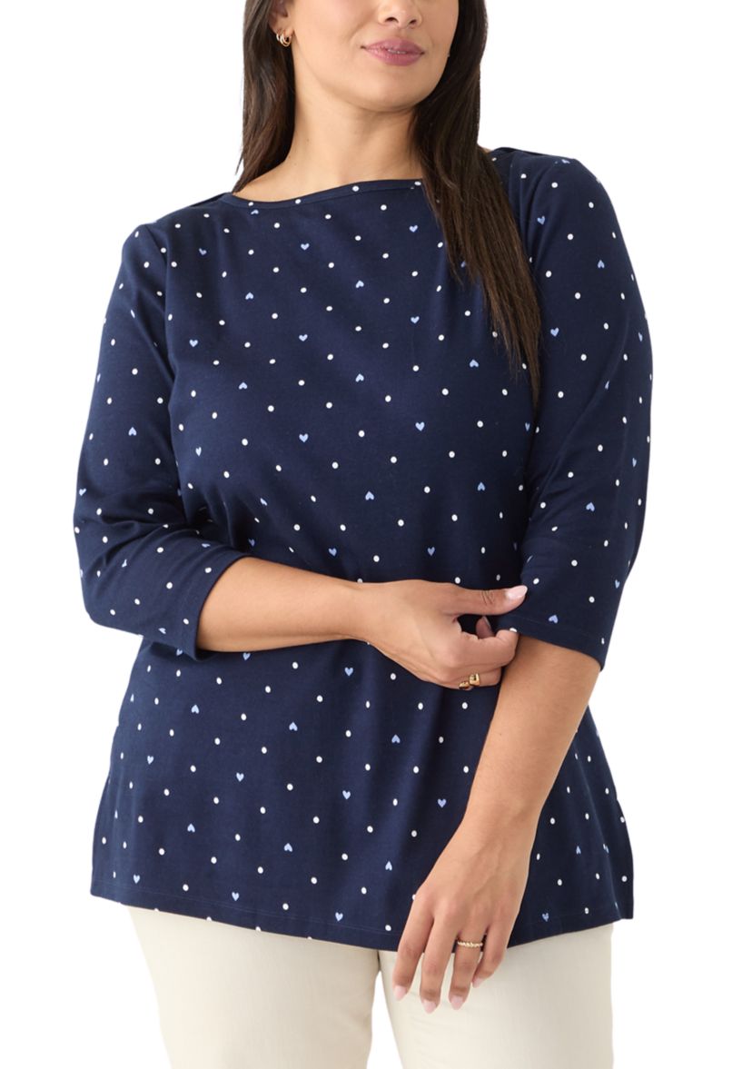 Plus Size Printed Boat Neck Top