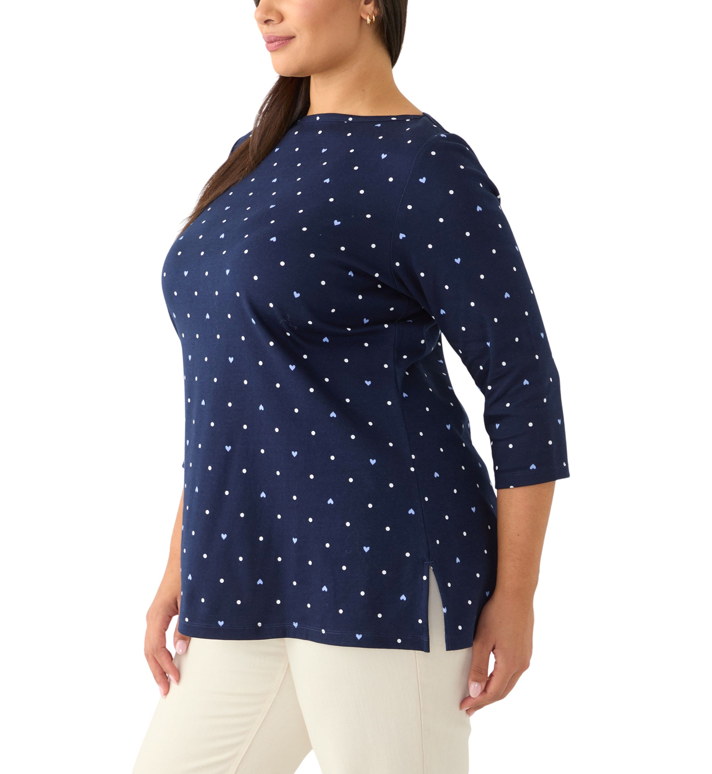 Plus Size Printed Boat Neck Top