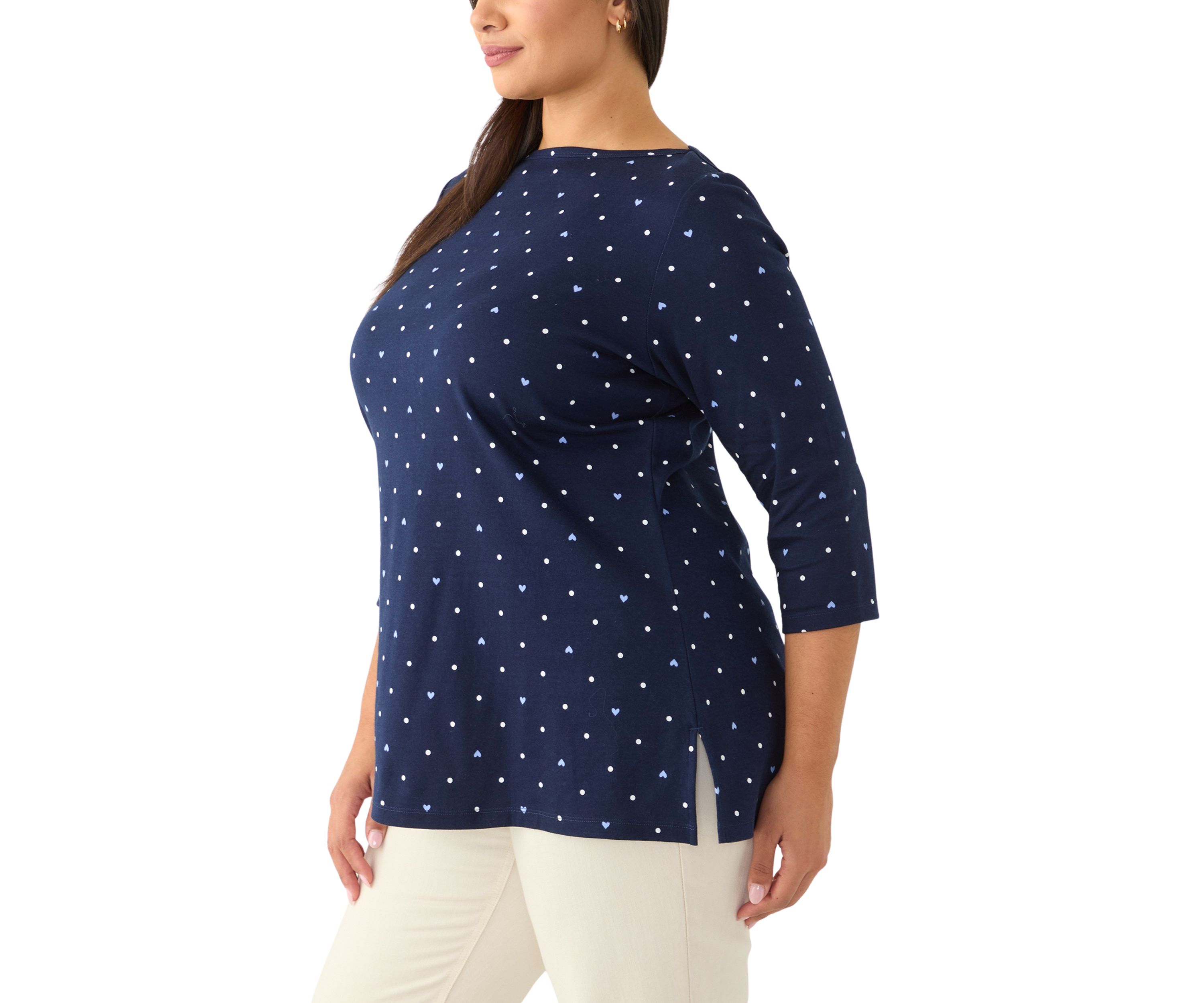Plus Size Printed Boat Neck Top