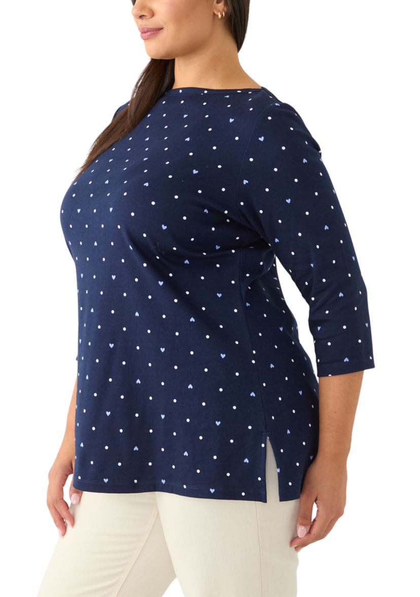 Plus Size Printed Boat Neck Top