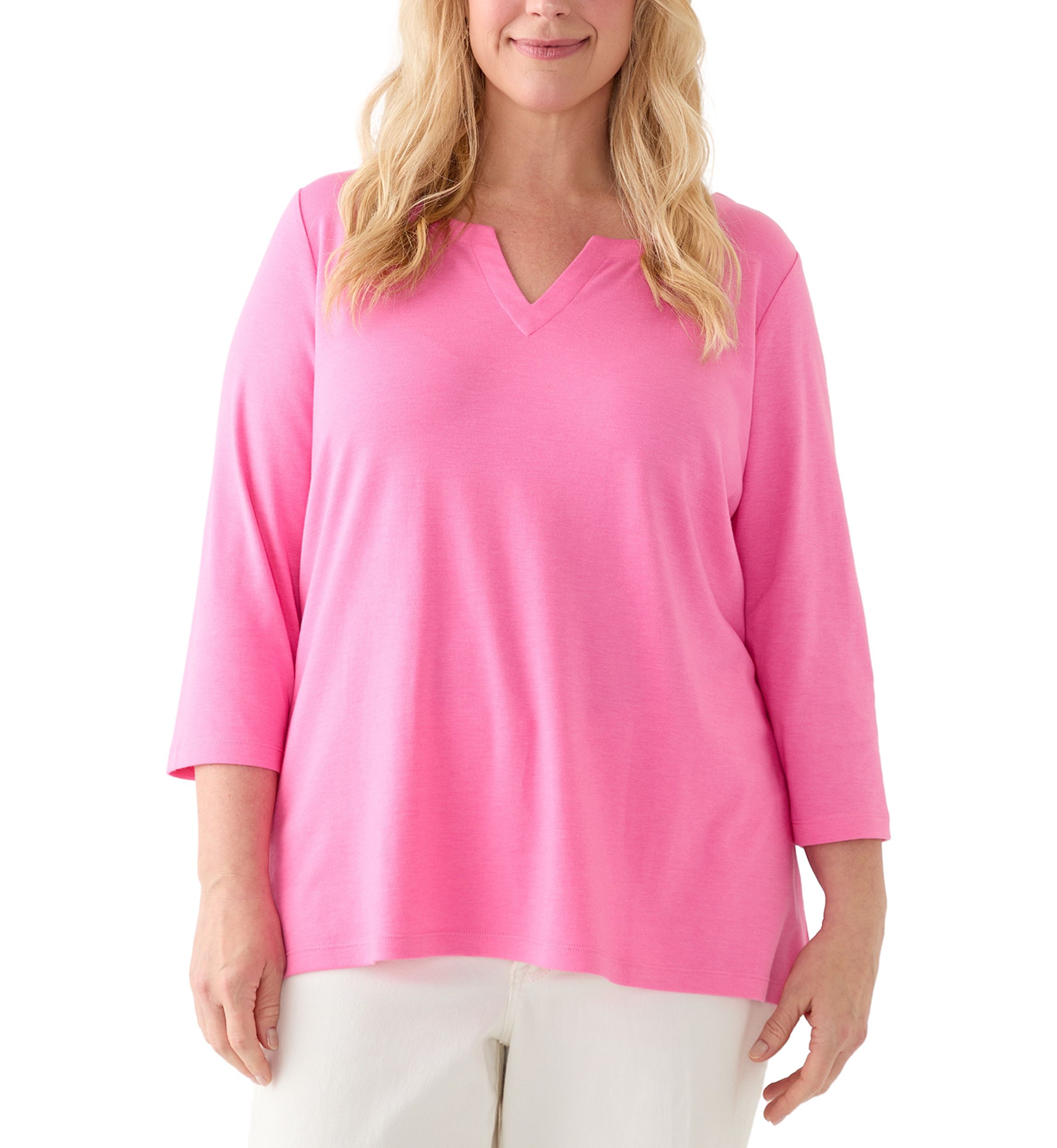 Plus Size Split Neck Top
