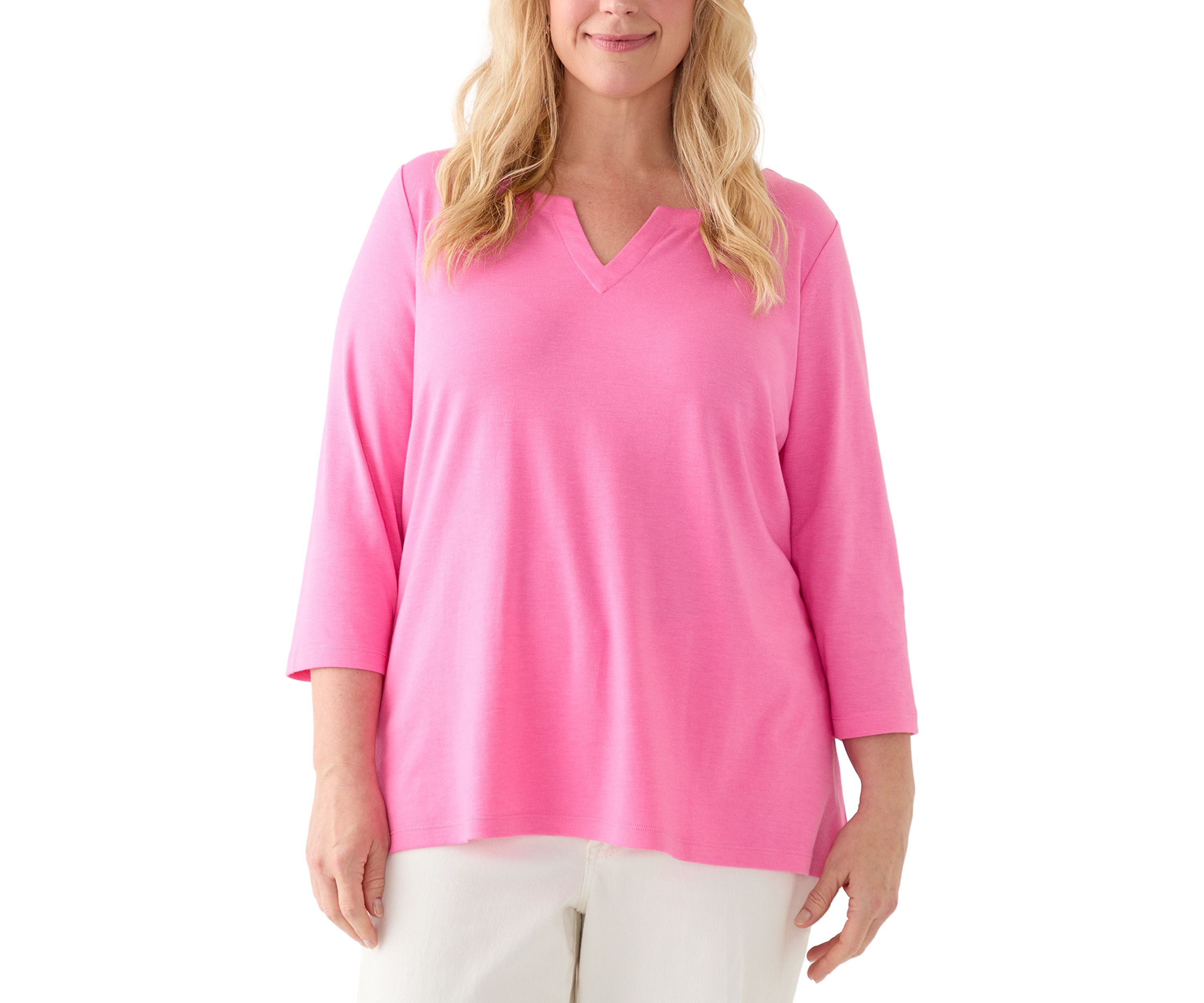 Plus Size Split Neck Top