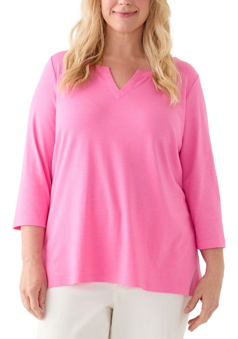Plus Size Split Neck Top