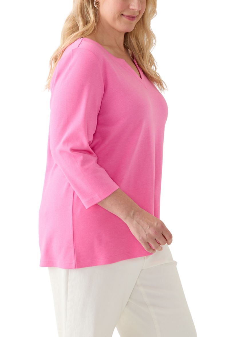 Plus Size Split Neck Top
