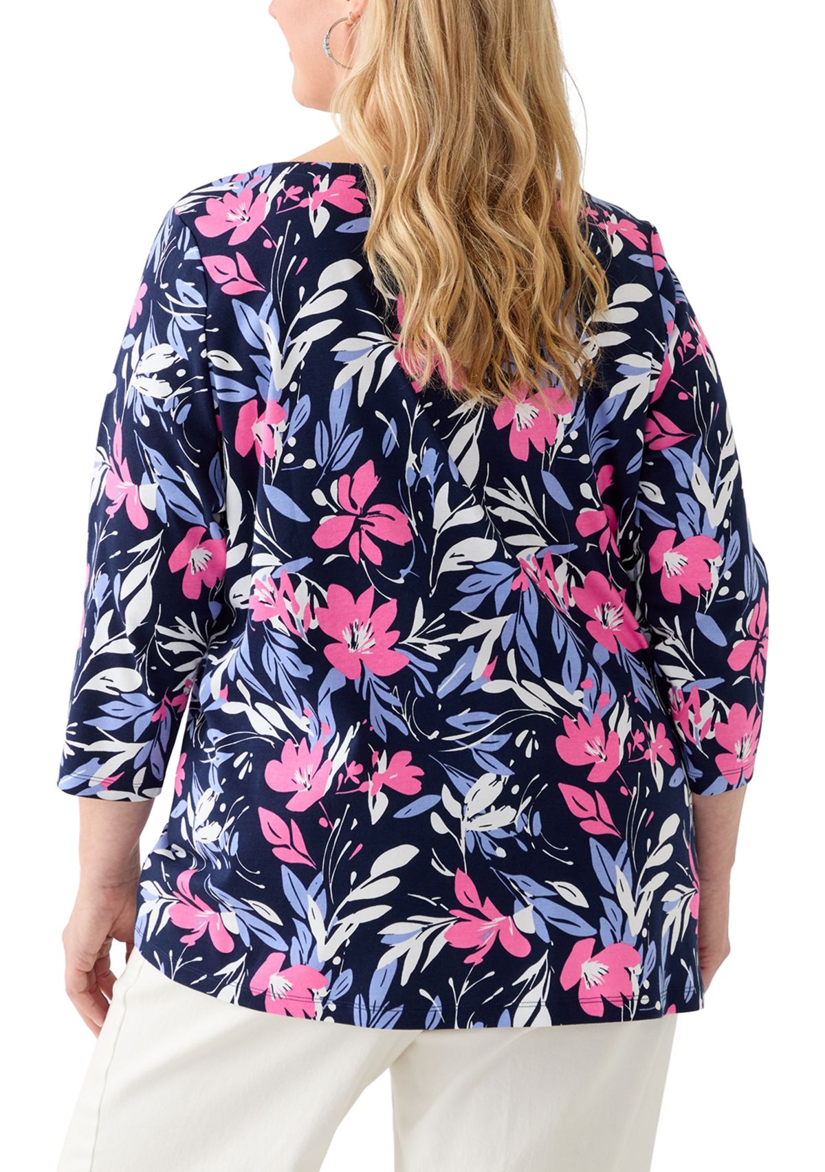 Plus Size Split Neck Printed Top 