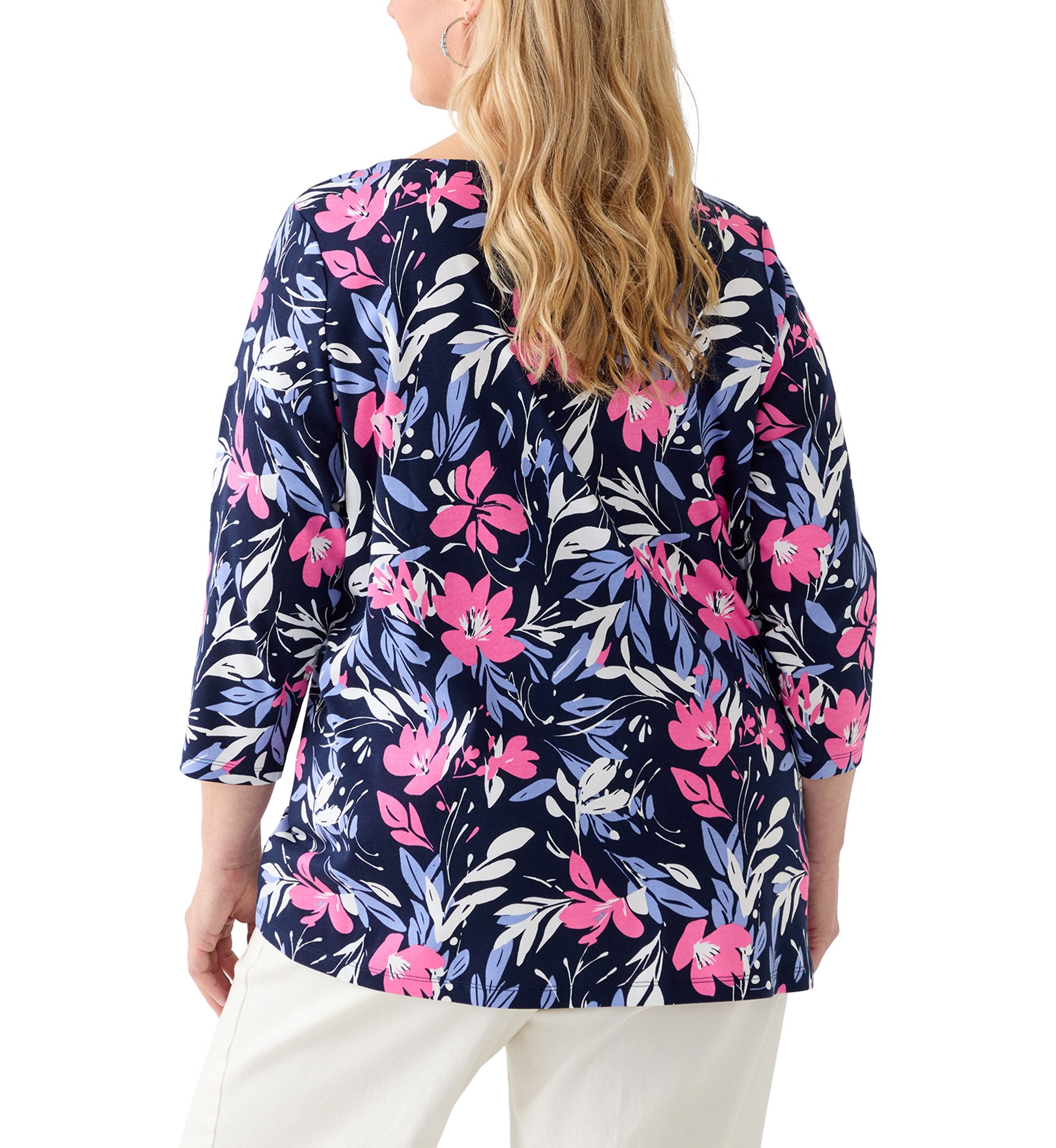 Plus Size Split Neck Printed Top 