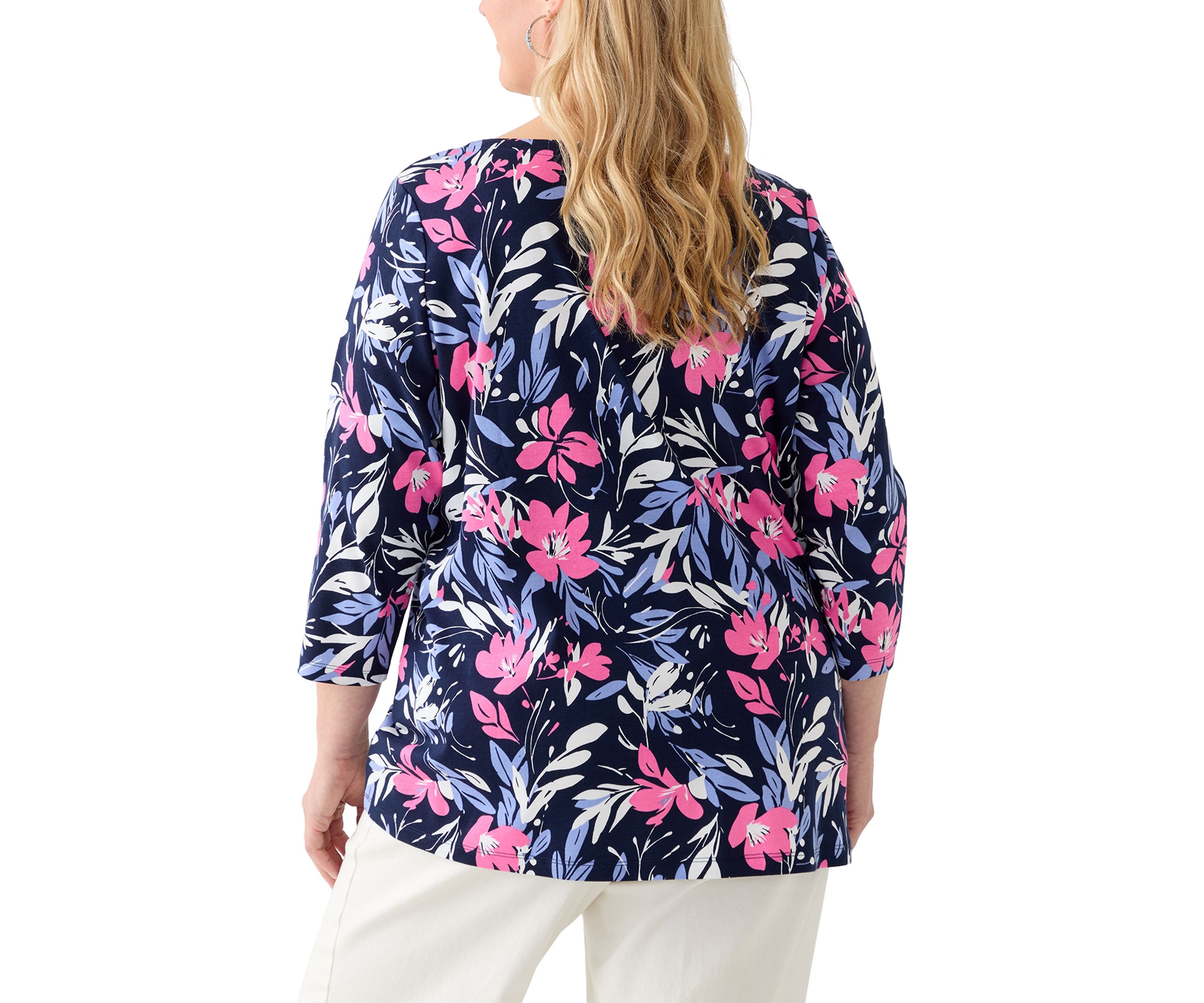 Plus Size Split Neck Printed Top 